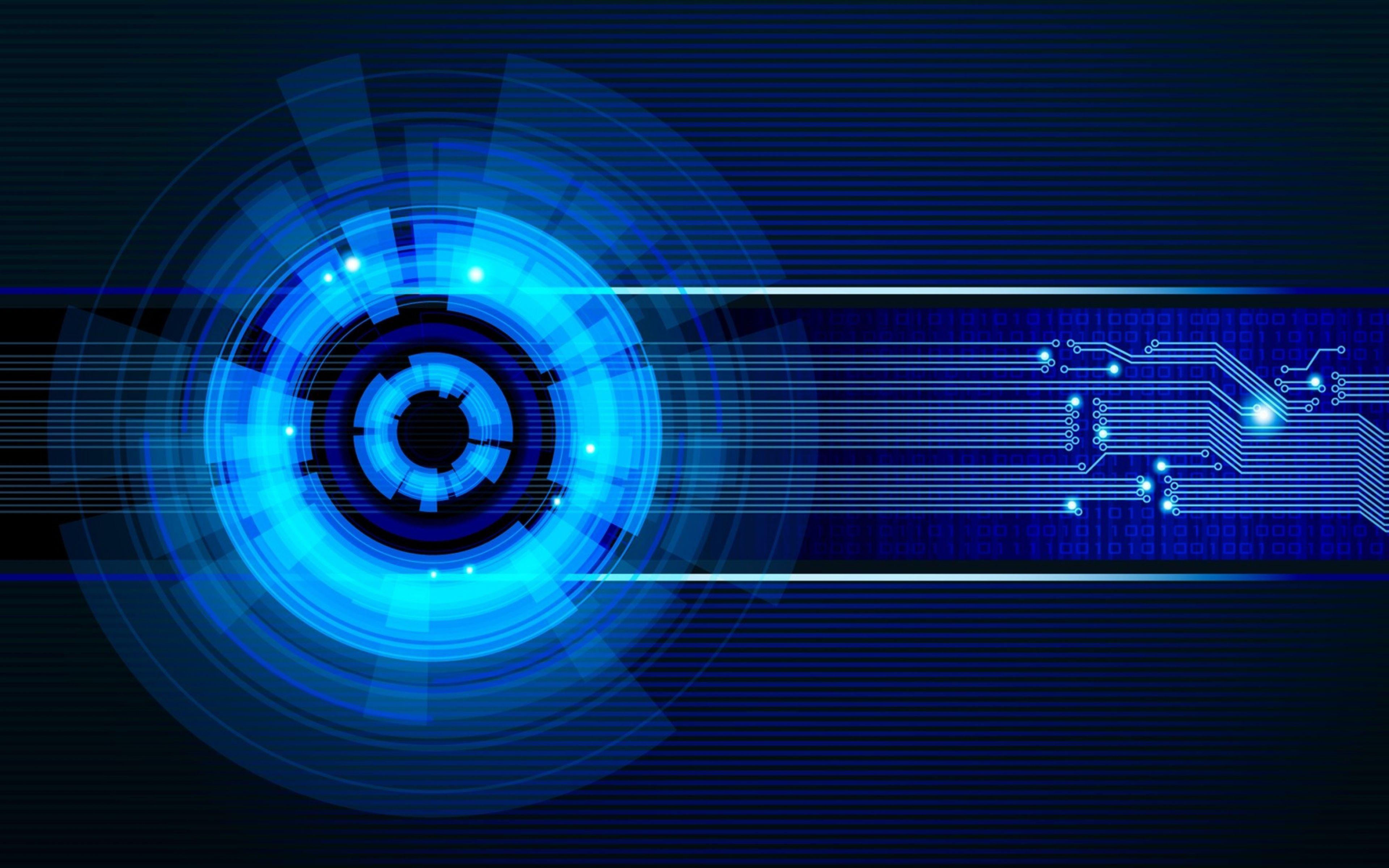 3840x2400 Circle Digital Pattern Neon Blue Light Abstract Design Wallpaper