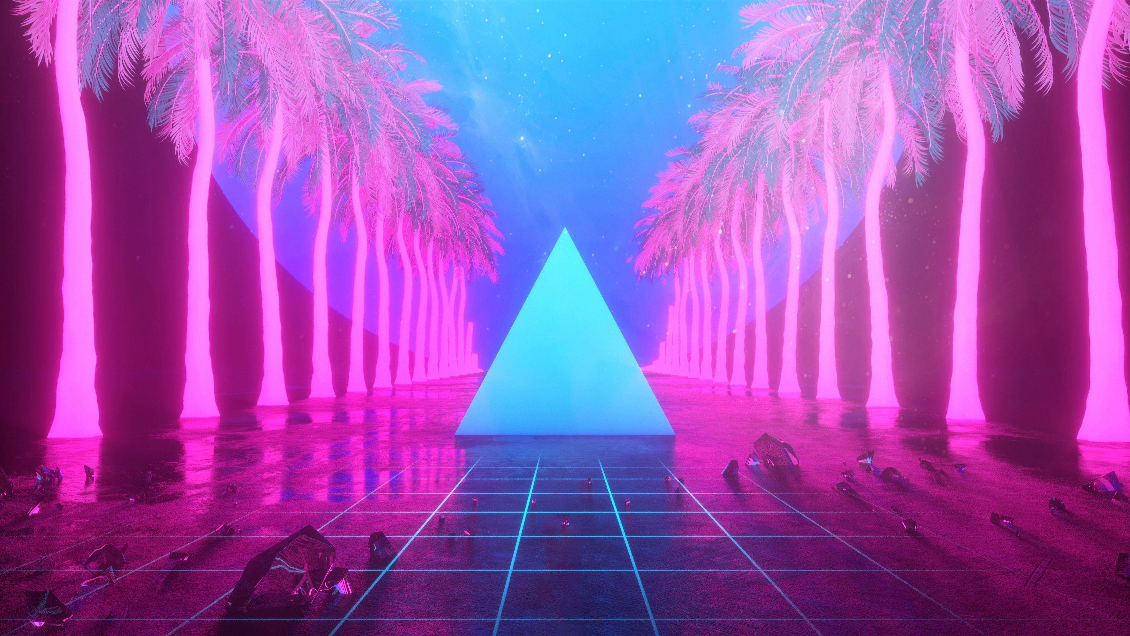 3840x2160 Wallpaper Palm trees, triangle, neon, art design 3840x2160 UHD 4K Picture, Image