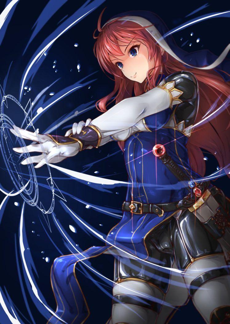 748x1056 cameltoe, Long hair, Redhead, Blue eyes, Anime, Anime girls, Bodysuit, Sword, Weapon HD Wallpaper / Desktop and Mobile Image & Photo