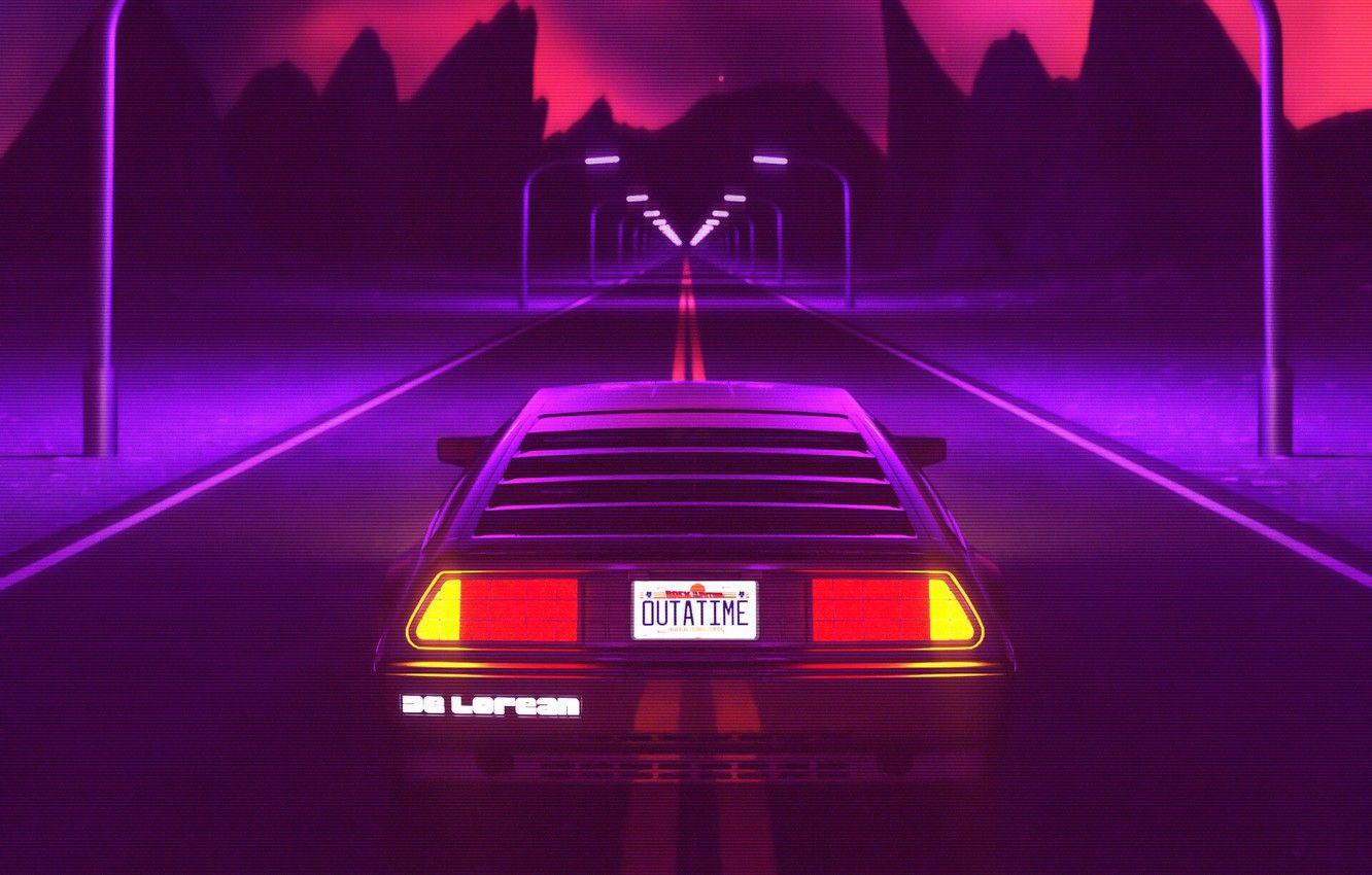 1332x850 Wallpaper Auto, Music, Machine, Style, Background, Back to the future, DeLorean DMC- Art, 80s, Style, DeLorean, DMC- Neon, Illustration, Back to the Future, Science Fiction image for desktop, section рендеринг