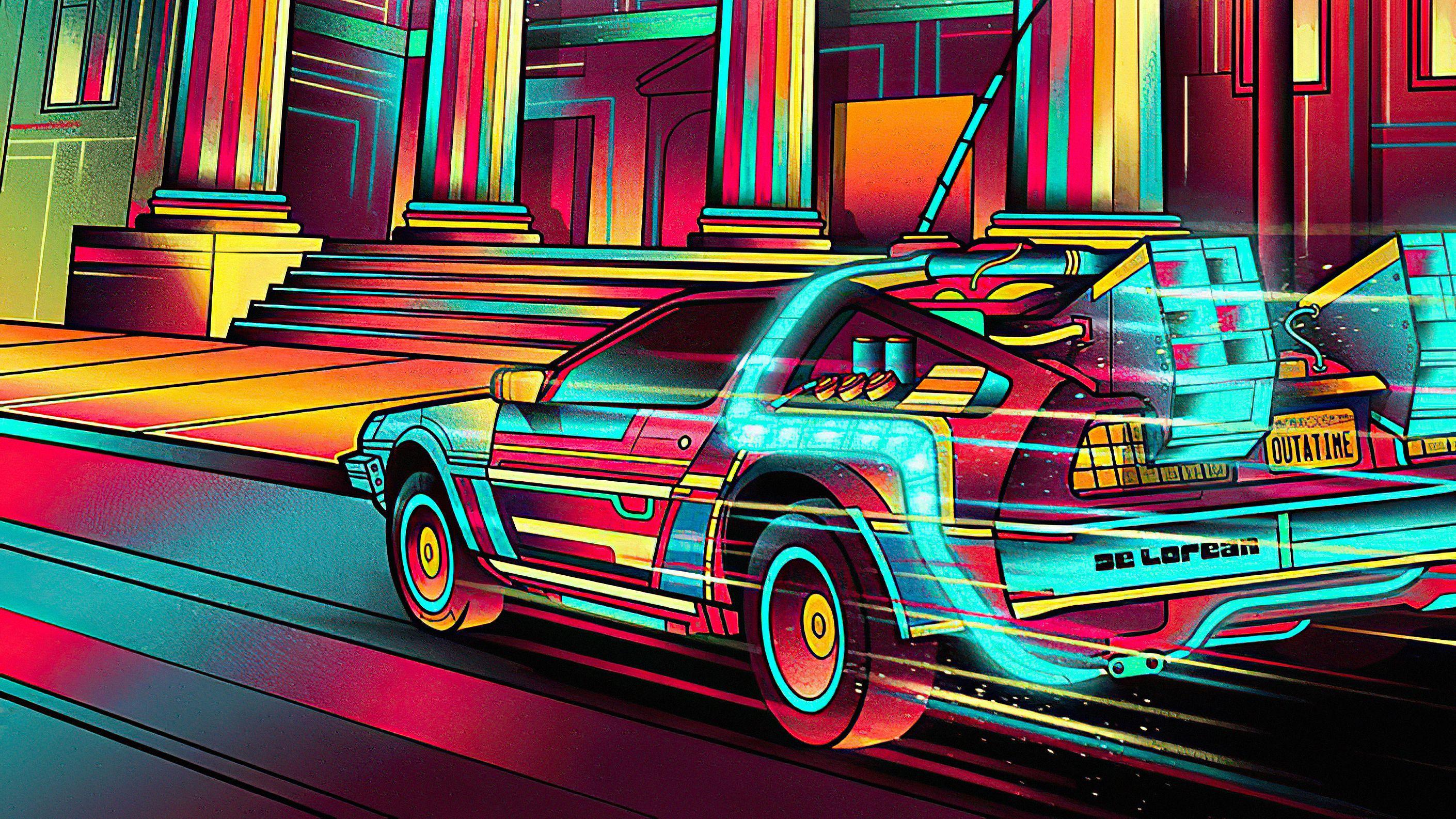 2820x1586 Back To The Future Colorful Delorean, HD Artist, 4k Wallpaper, Image, Background, Photo and Picture