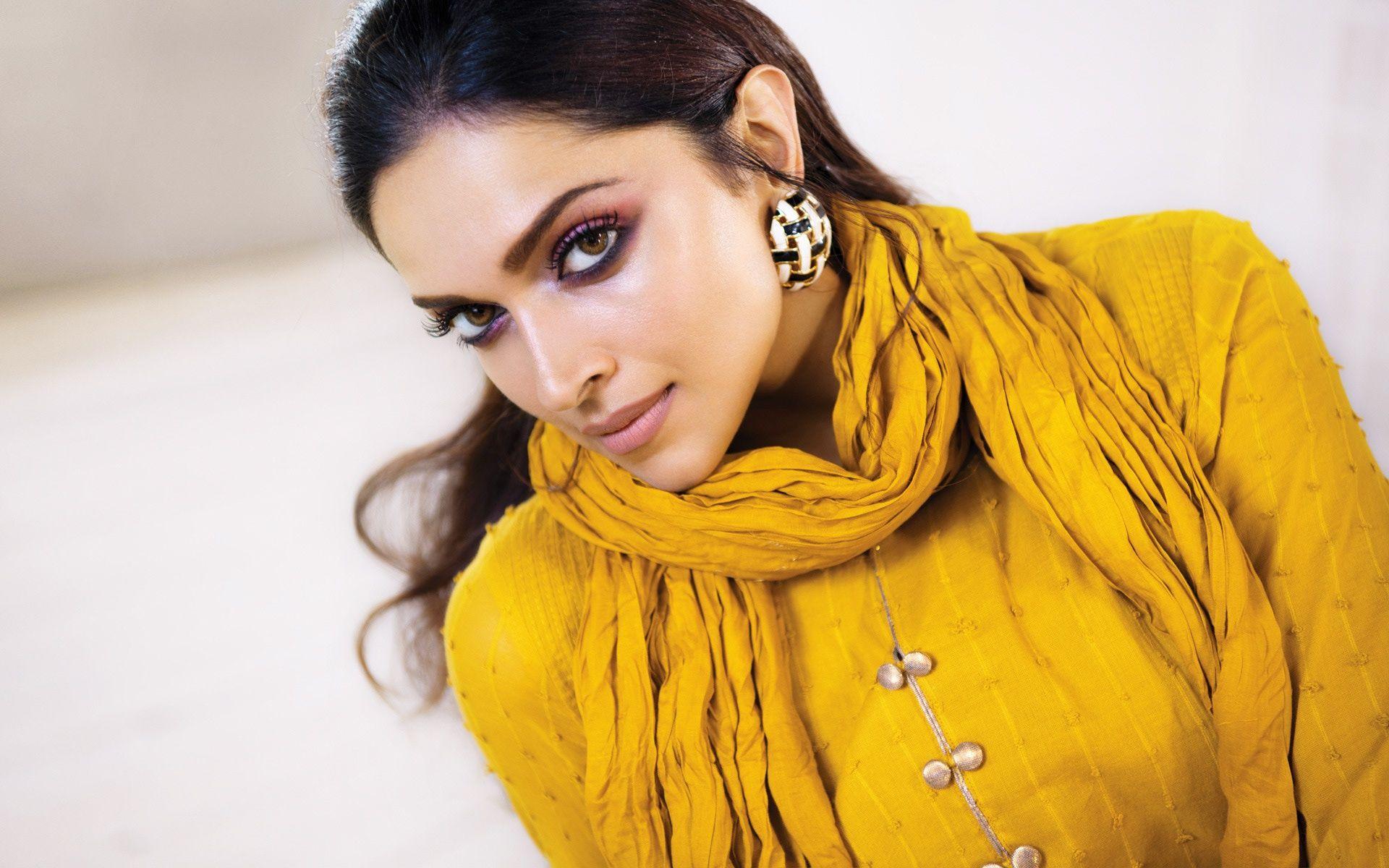 1920x1200 Download wallpaper Deepika Padukone, portrait, yellow indian dress, photohoot, indian actress, indian fashion model, beautiful makeup for desktop with resolution 1920x1200. High Quality HD picture wallpaper