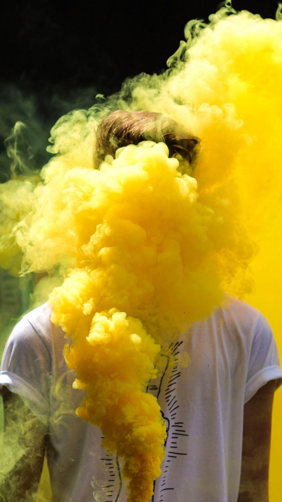 938x1668 Wallpaper Man, Colored Smoke, Yellow, Clots Yellow Colour Wallpaper HD