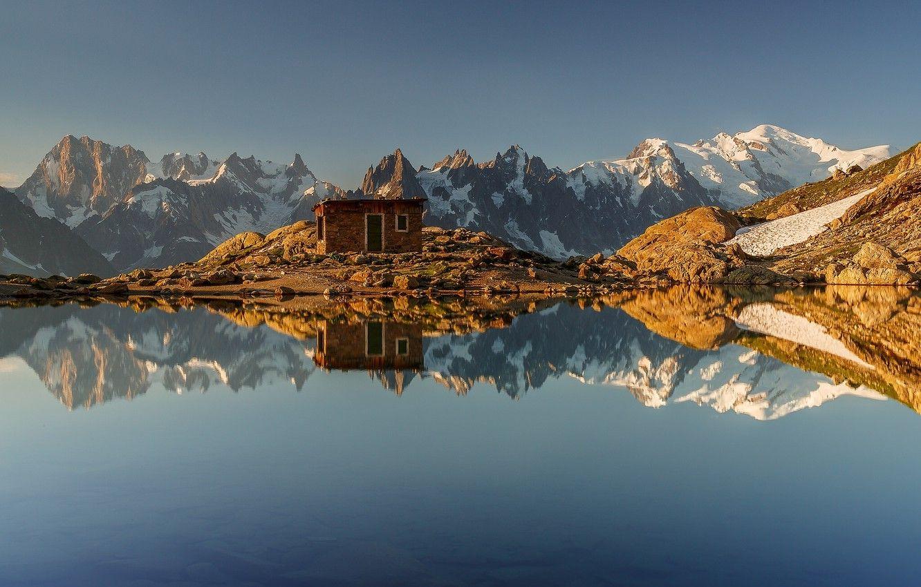 1332x850 Wallpaper mountains, lake, reflection, France, Alps, hut, France, Alps, Chamonix, Chamonix, White Lake, Lac Blanc image for desktop, section пейзажи