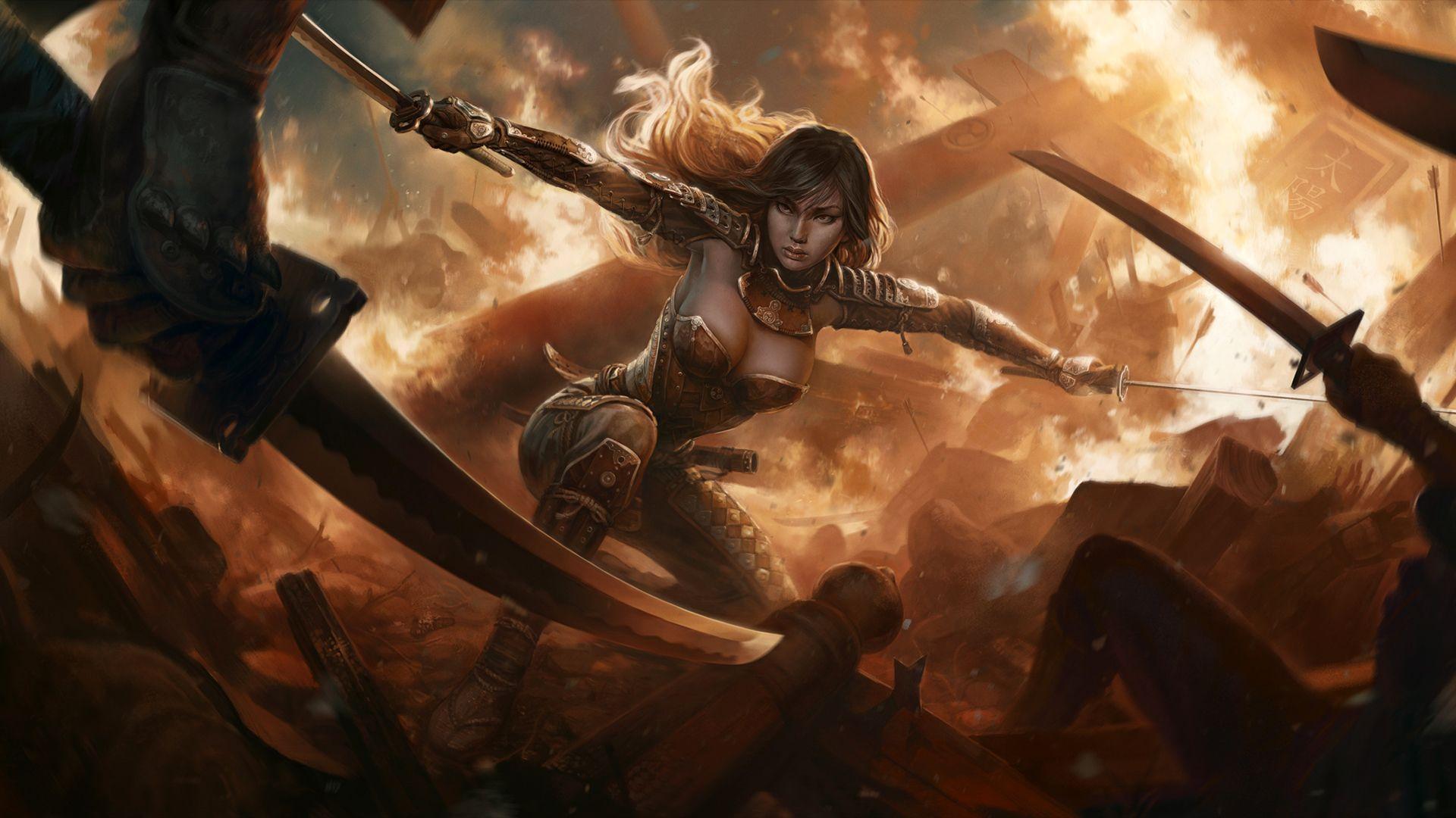 1920x1080 Fantasy Warrior Girl Wallpaper