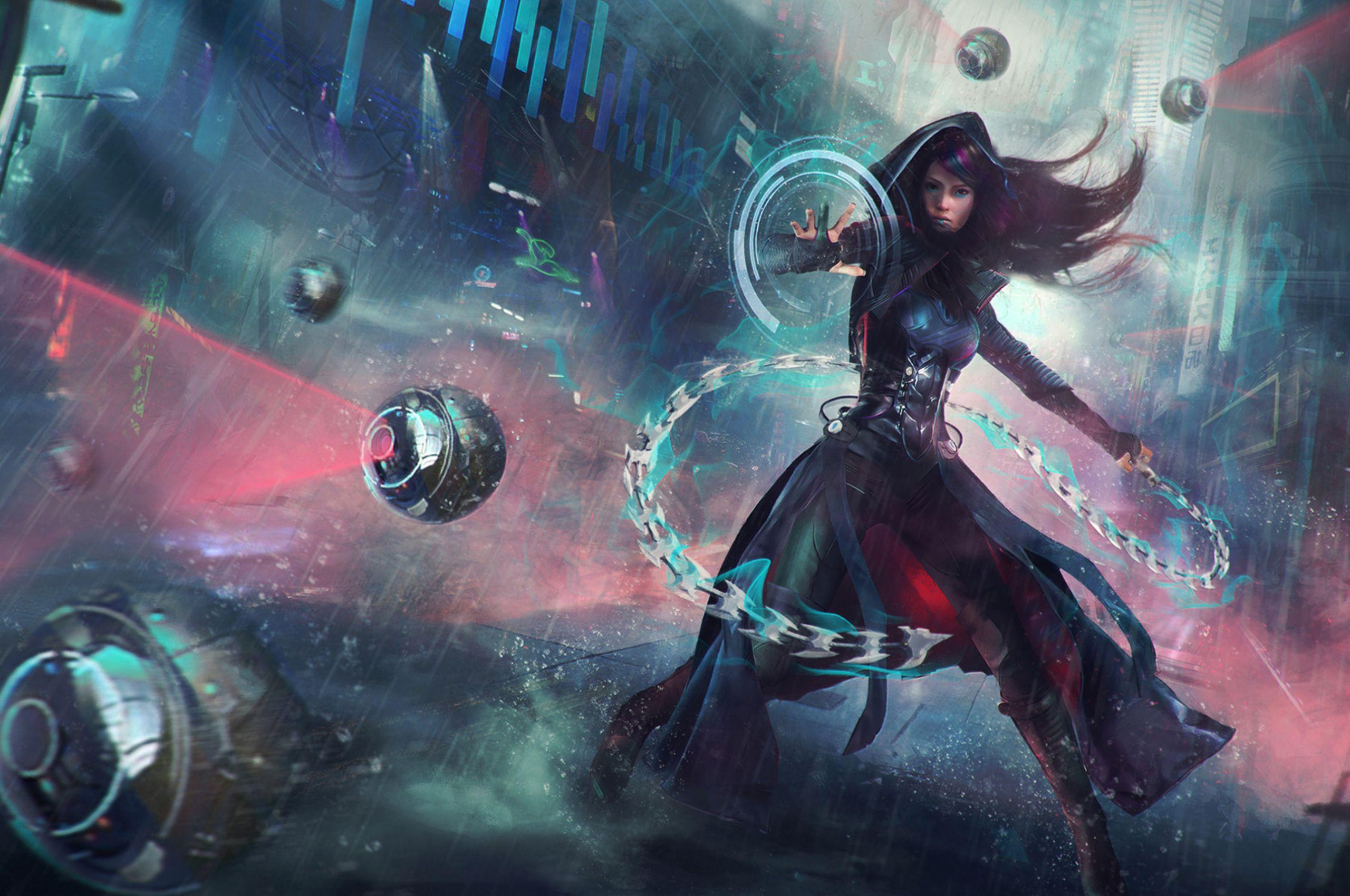 2560x1700 Warrior Girl Sci Fi Cyberpunk Futuristic Artwork Chromebook Pixel HD 4k Wallpaper, Image, Background, Photo and Picture
