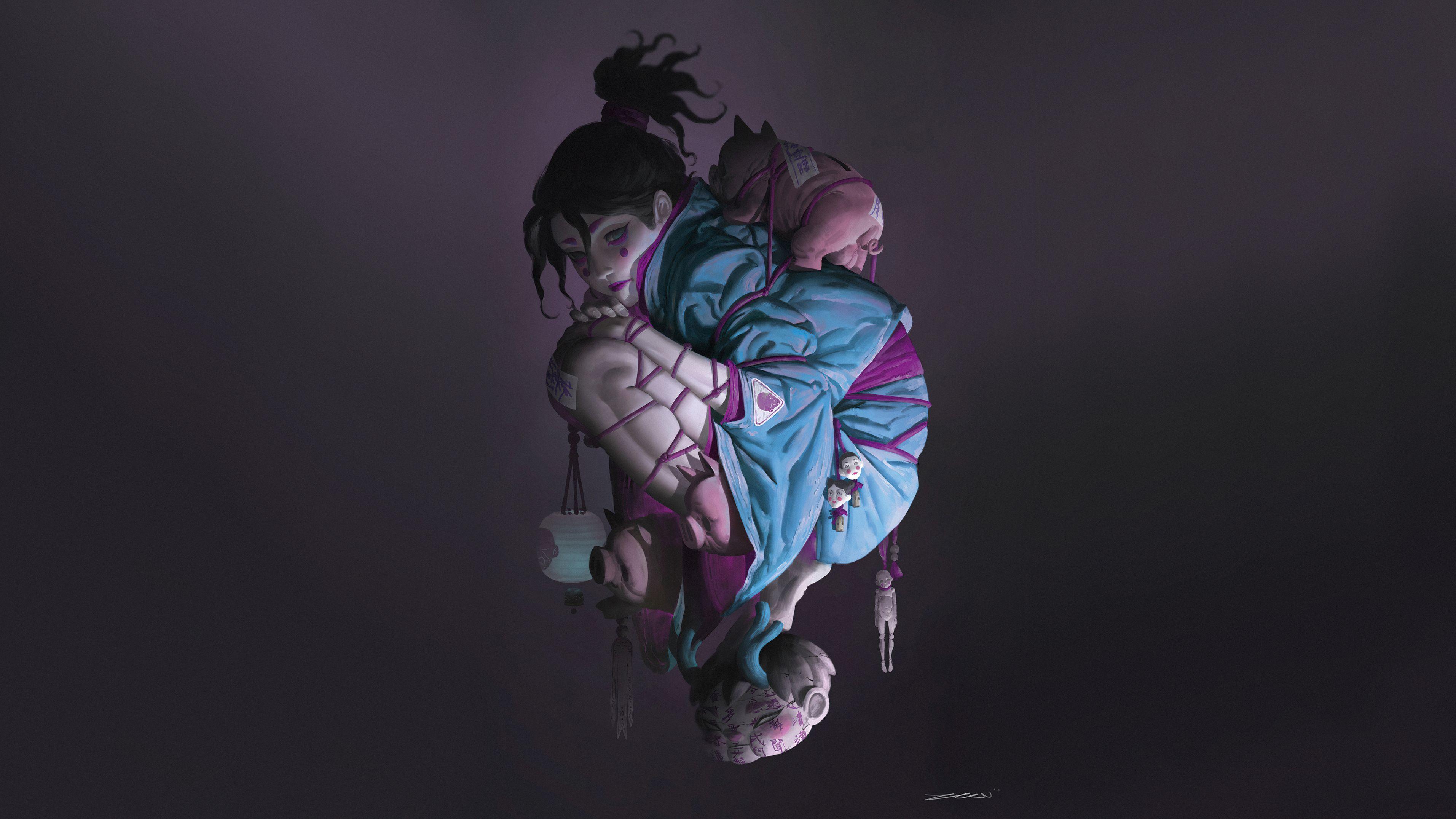 3825x2151 Zeen Chin Artwork Digital Art Japanese Art Illustration Original Characters Simple Background Wallpaper:3825x2151