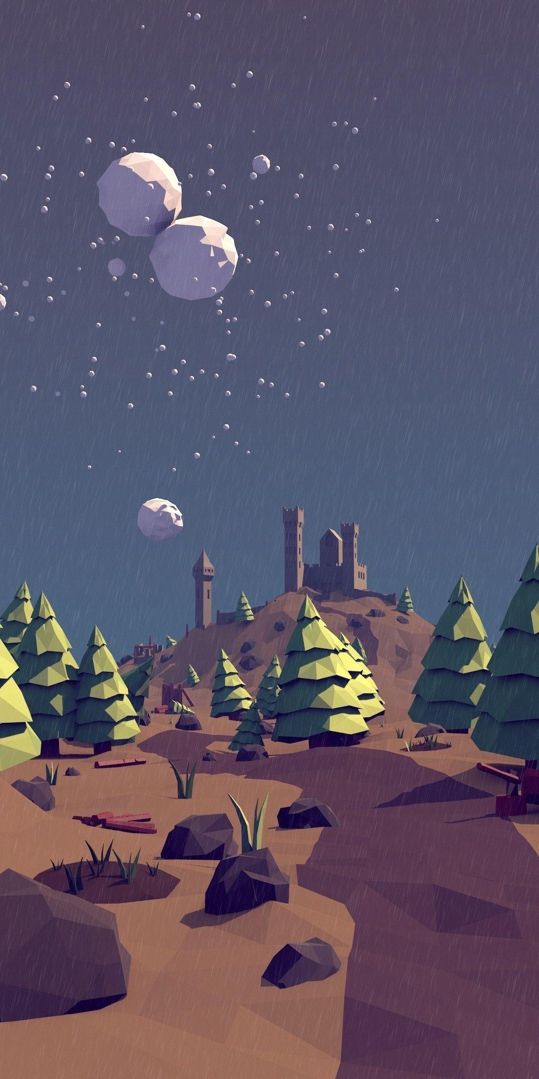 1080x2160 Landscape, digital art, way to castle, road, 1080x2160 wallpaper. Low poly art, Concept art, Polygon art