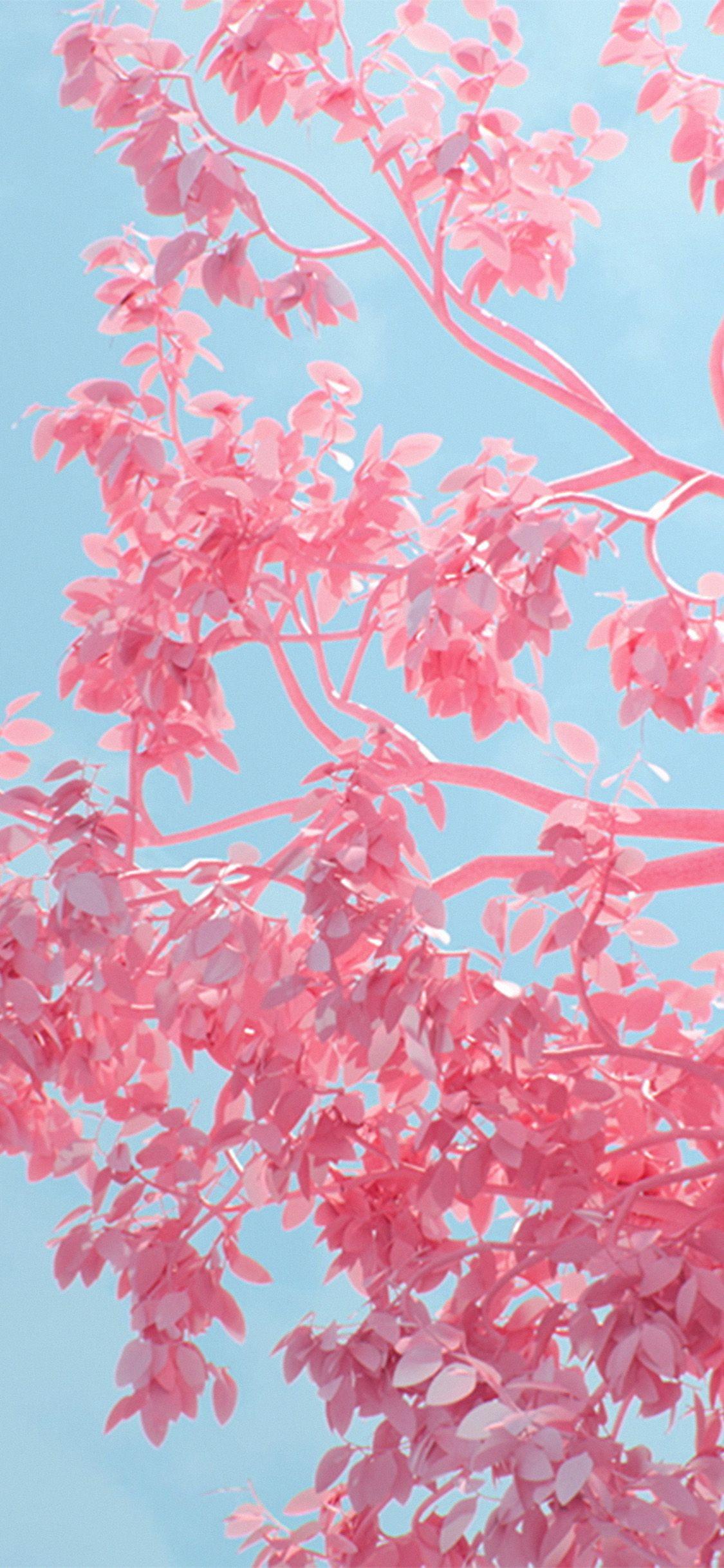 1125x2436 Tree Pink Spring Digital Art Illustration Wallpaper