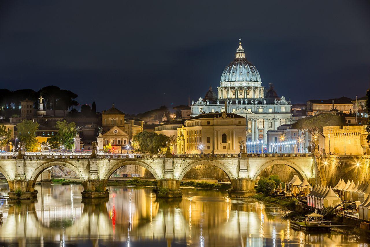 1280x853 Desktop Wallpaper Rome Italy bridge river Night temple Street