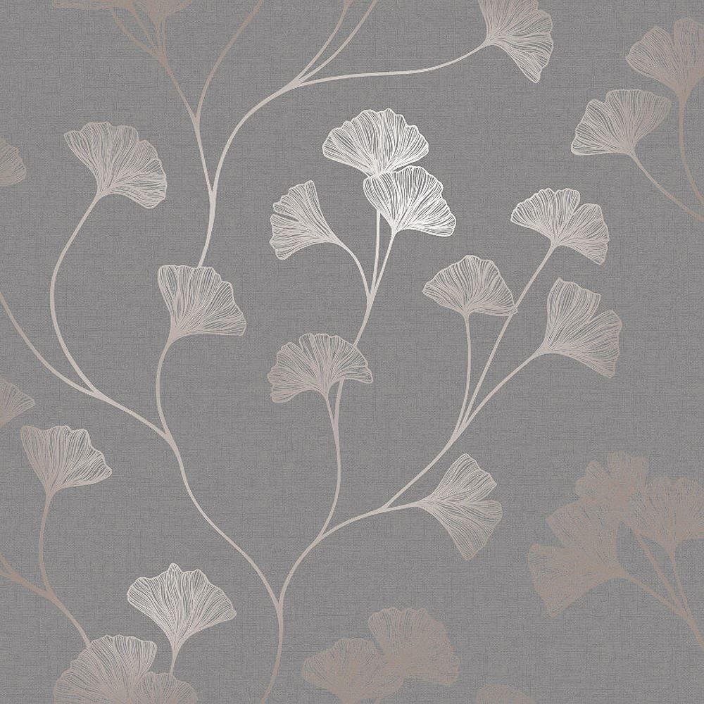 1000x1000 Holden Decor Floral Wallpaper Flowers Grey Rose Gold Metallic Shimmer Ginkgo 5022976127029