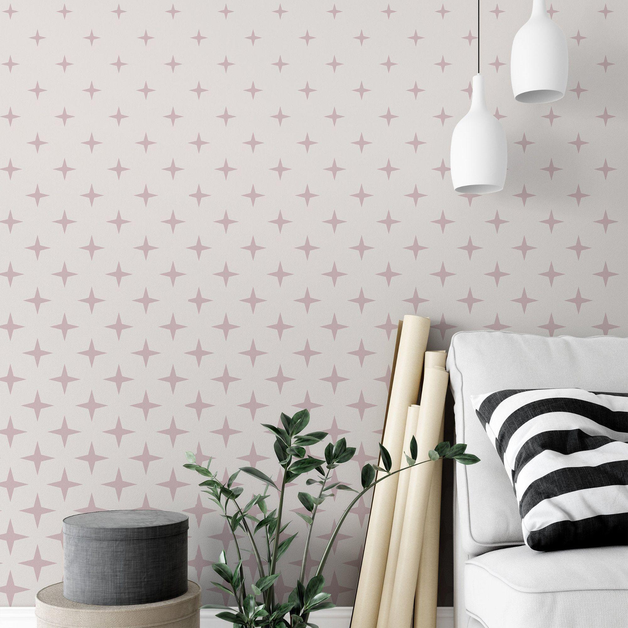 2000x2000 Pink & Grey Stars Small Pattern Wallpaper