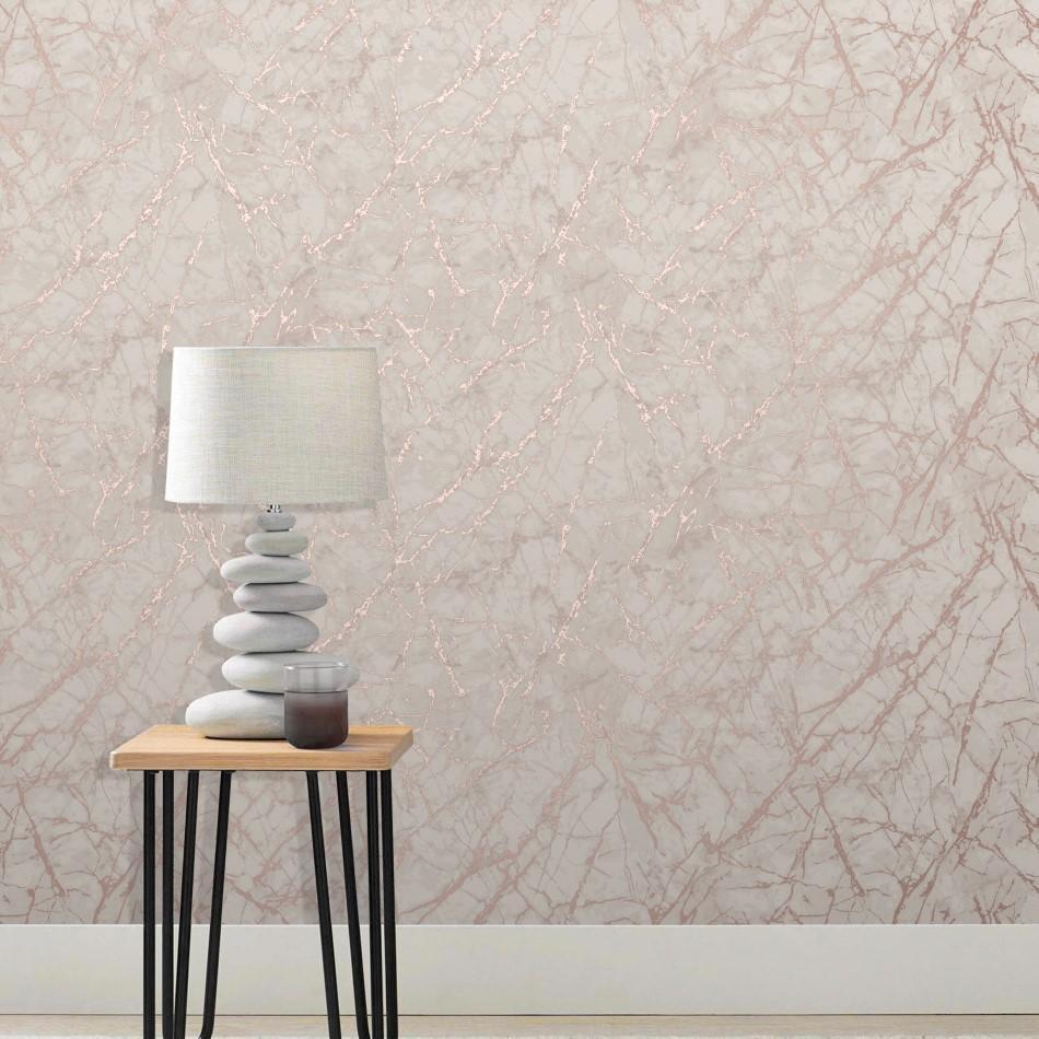 950x950 Marblesque Dusky Pink / Rose Gold Metallic Marble Wallpaper FD42268