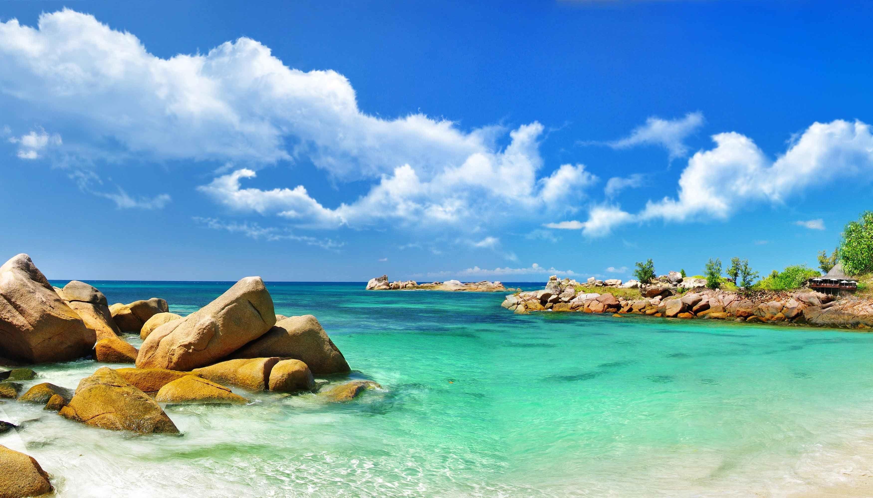 3500x2000 Sea Ocean Clouds Stones Nature Tropics Scenery Wallpaper Sea Desktop Background
