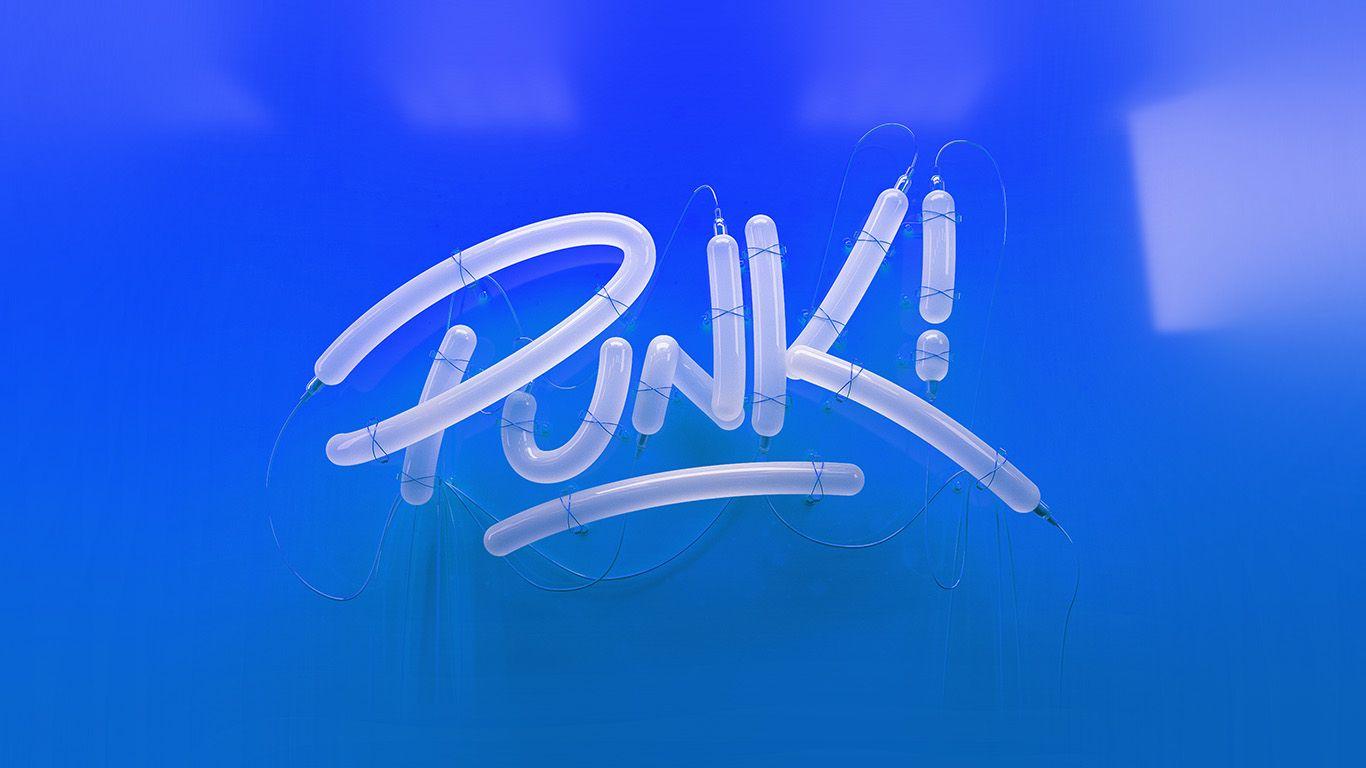 1366x768 Punk Neon Sign Art Minimal Illustration Art Blue Wallpaper