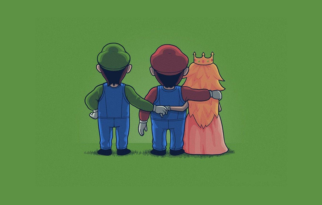 1332x850 Wallpaper green, Mario, Luigi, Princess Peach, Mario Bros image for desktop, section минимализм