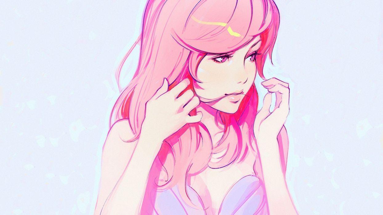 1244x700 Pink hair Ilya Kuvshinov Pink eyes .