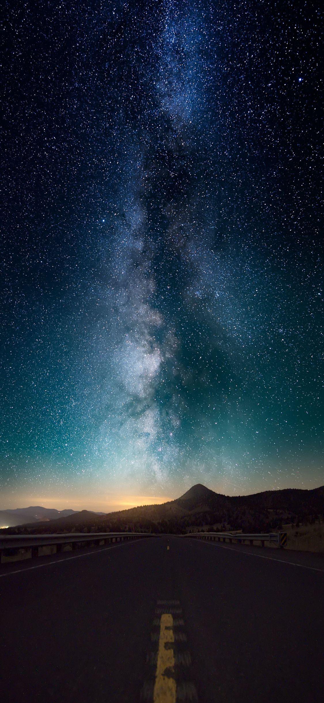 1125x2436 Starry Sky, Night, Road, Milky Way, Wallpaper Sky Phone Wallpaper 4k