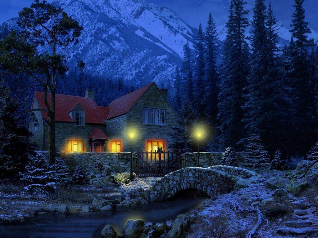 1024x768 Snowy Cottage
