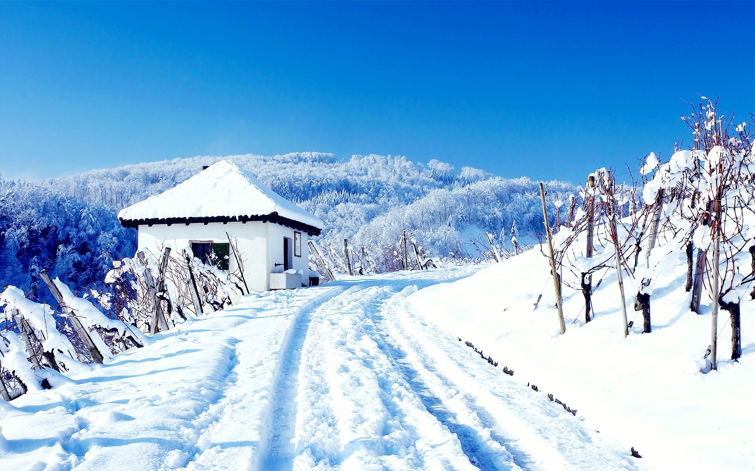 2560x1600 Snowy Cottage Wallpaper. Wallpaper