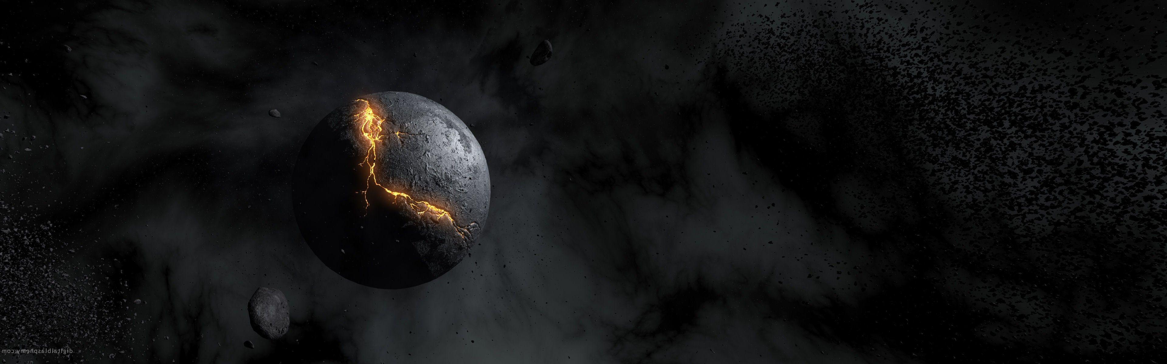 3840x1200 Outer space planets destruction crack .