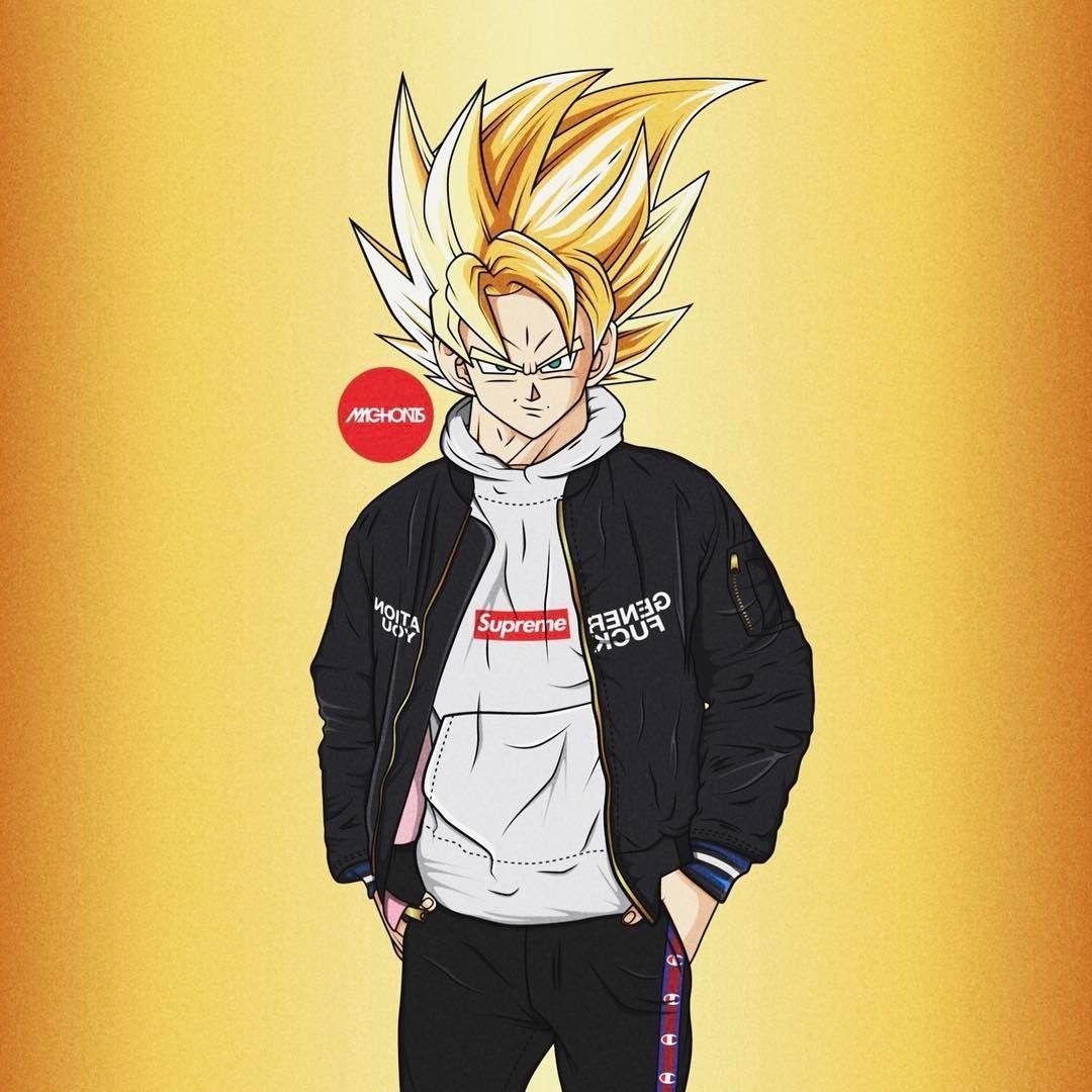 goku wearing supreme hoodie