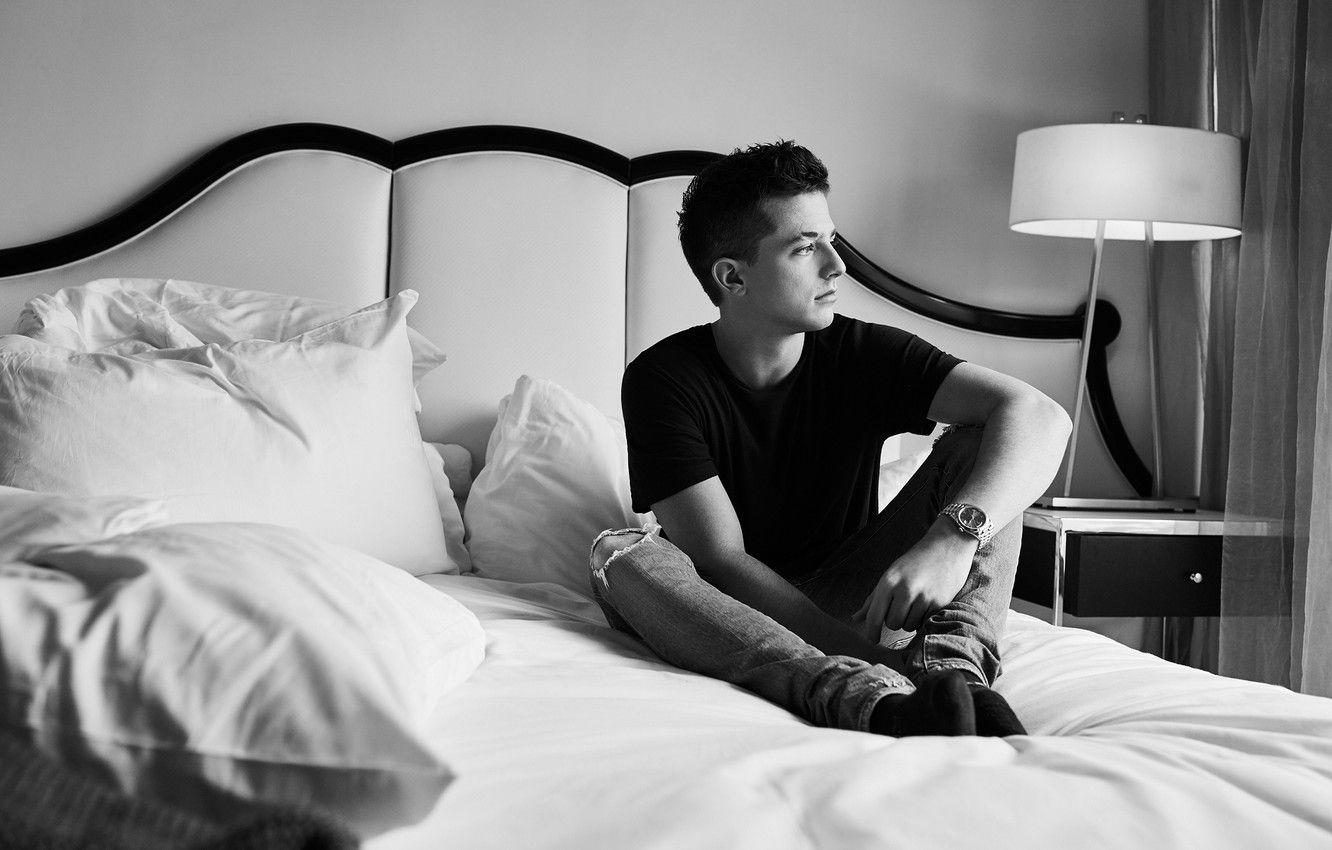 1332x850 bed, black and white, guy, Charlie Puth .