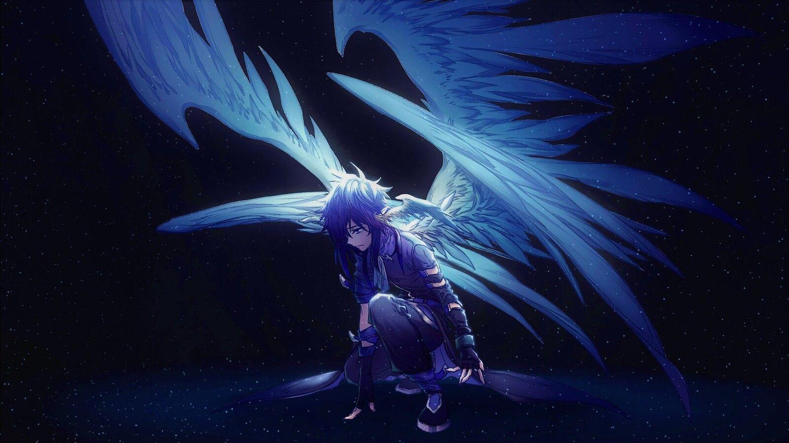 1600x900 Blue Angel With Wings Anime .