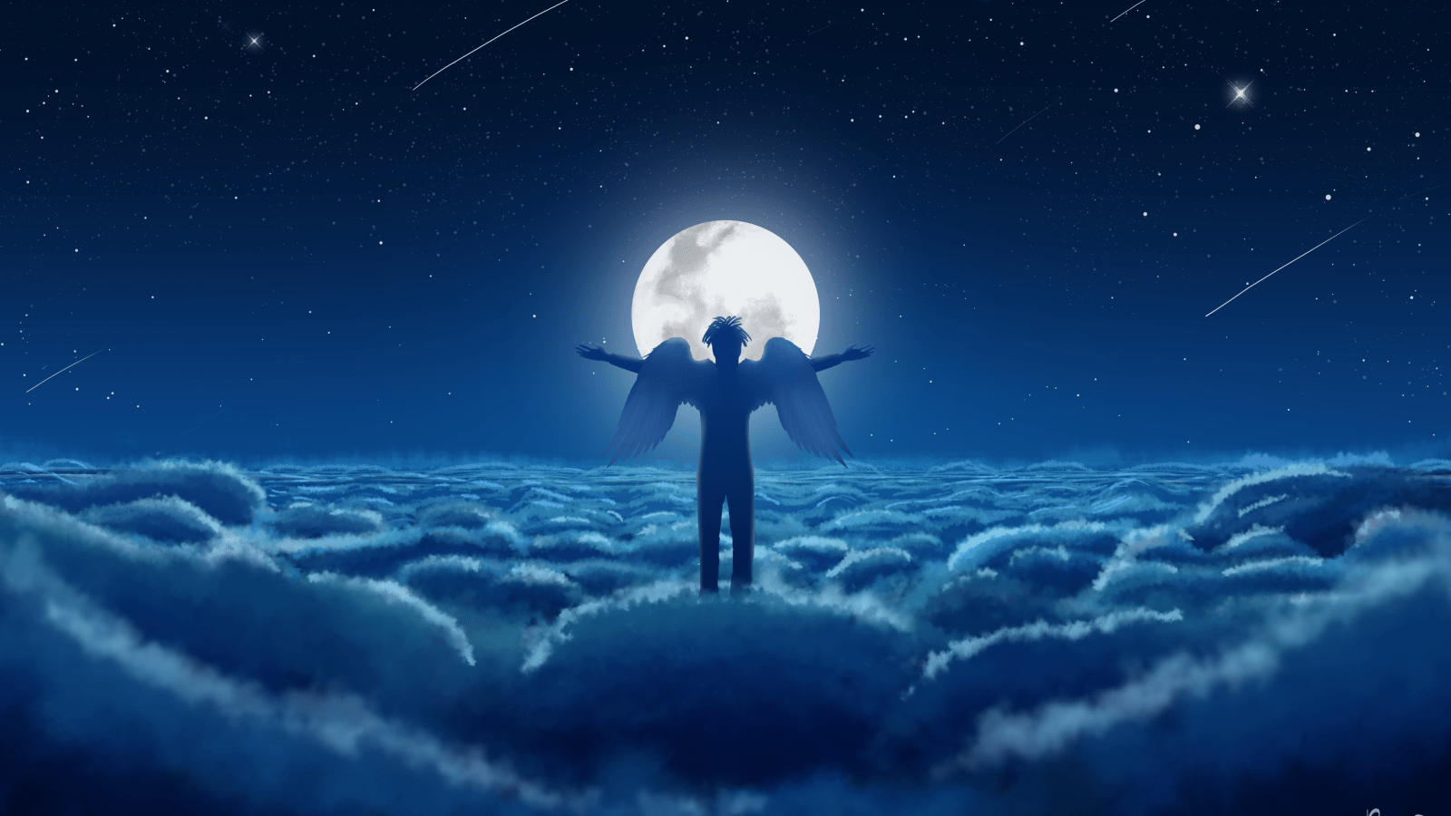 1600x900 Download 1600x900 Angel, Moon, Beyond .