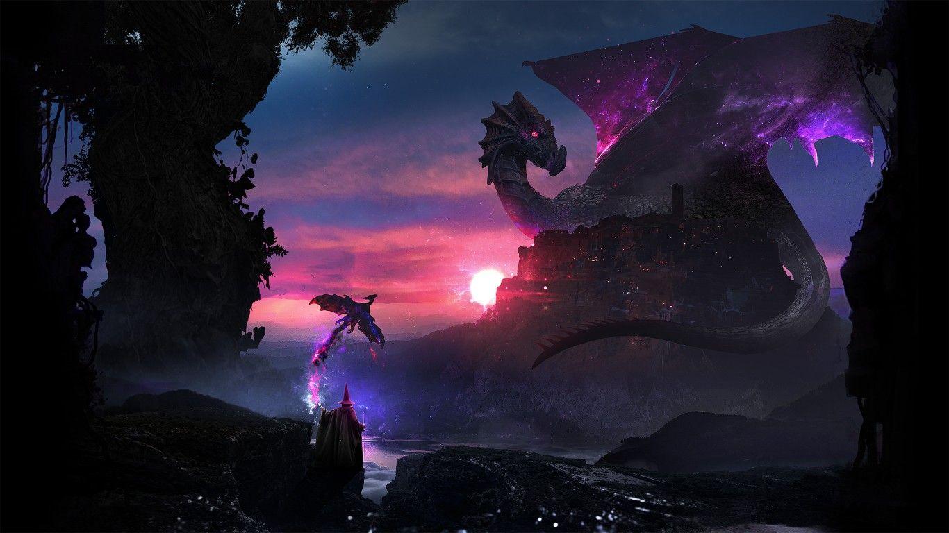 1366x768 Free Download Dragon HD Wallpaper .