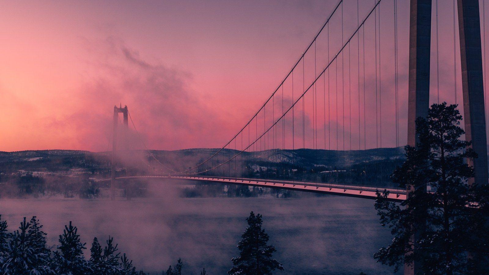 1600x900 Grey Full Suspension Bridge Photography .