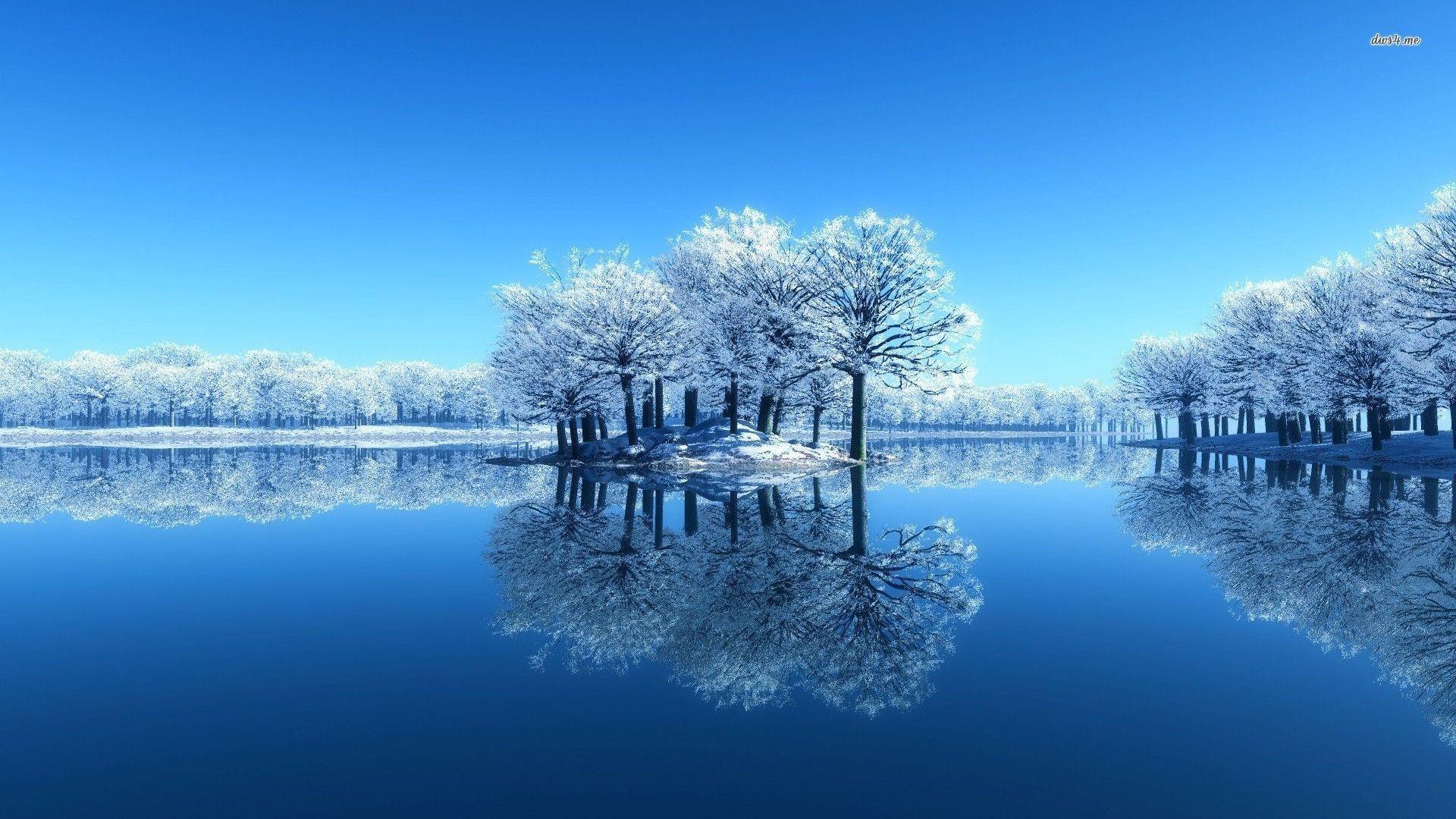 1920x1080 Frosty Lakeside Trees Nature Wallpaper .