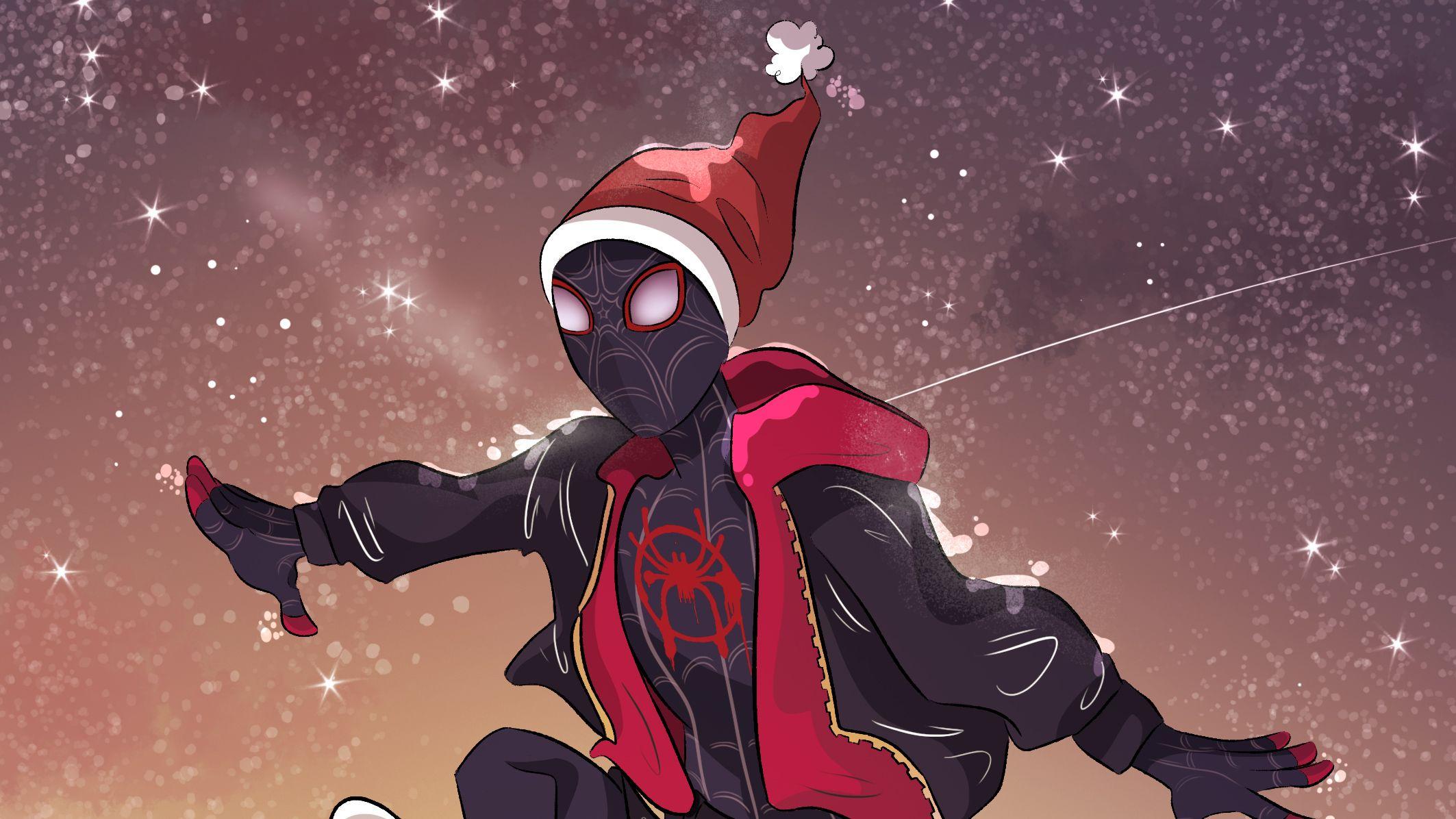 2126x1196 Spider Man Into Spider Verse Christmas, HD Superheroes, 4k Wallpaper, Image, Background, Photo and Picture