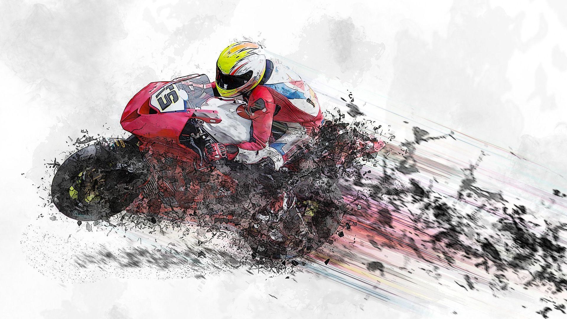 Wallpaper Art design motorcycle people speed 1920x1080 Full HD 2K  Picture Image