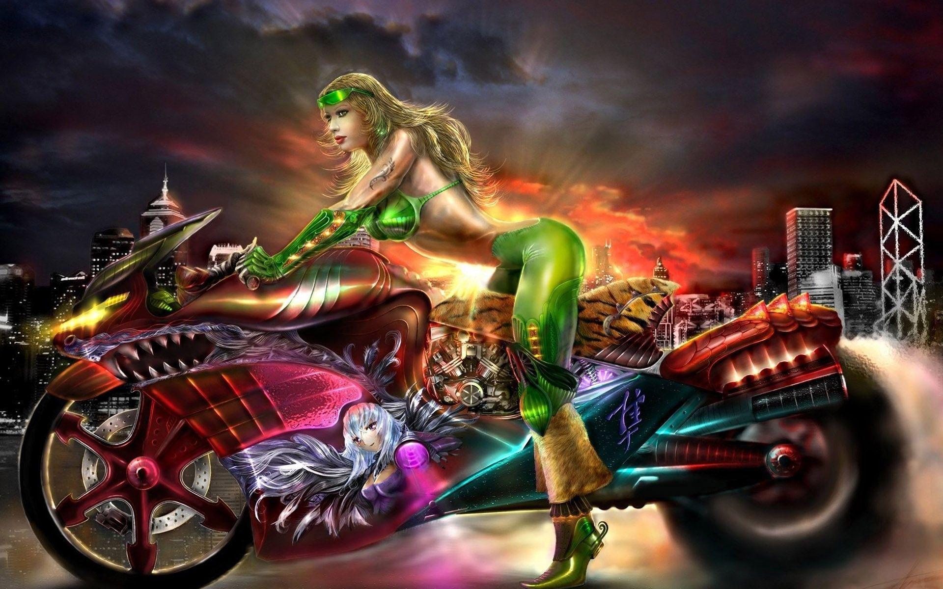 1920x1200 Girl on a motorcycle and laptops .