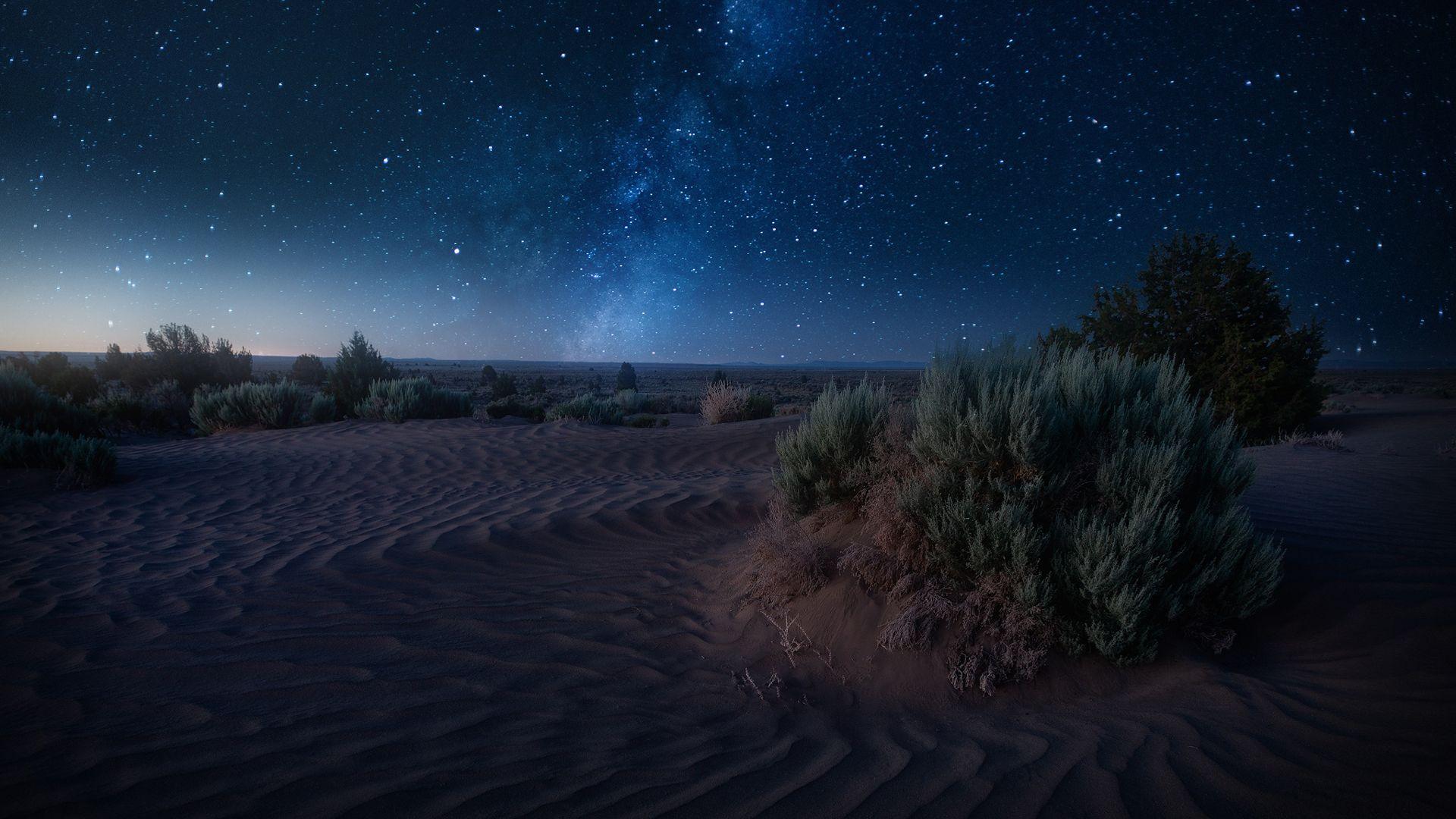 1920x1080 Desert Landscape With Background Of Starry Sky During Nighttime HD Nature Wallpaper