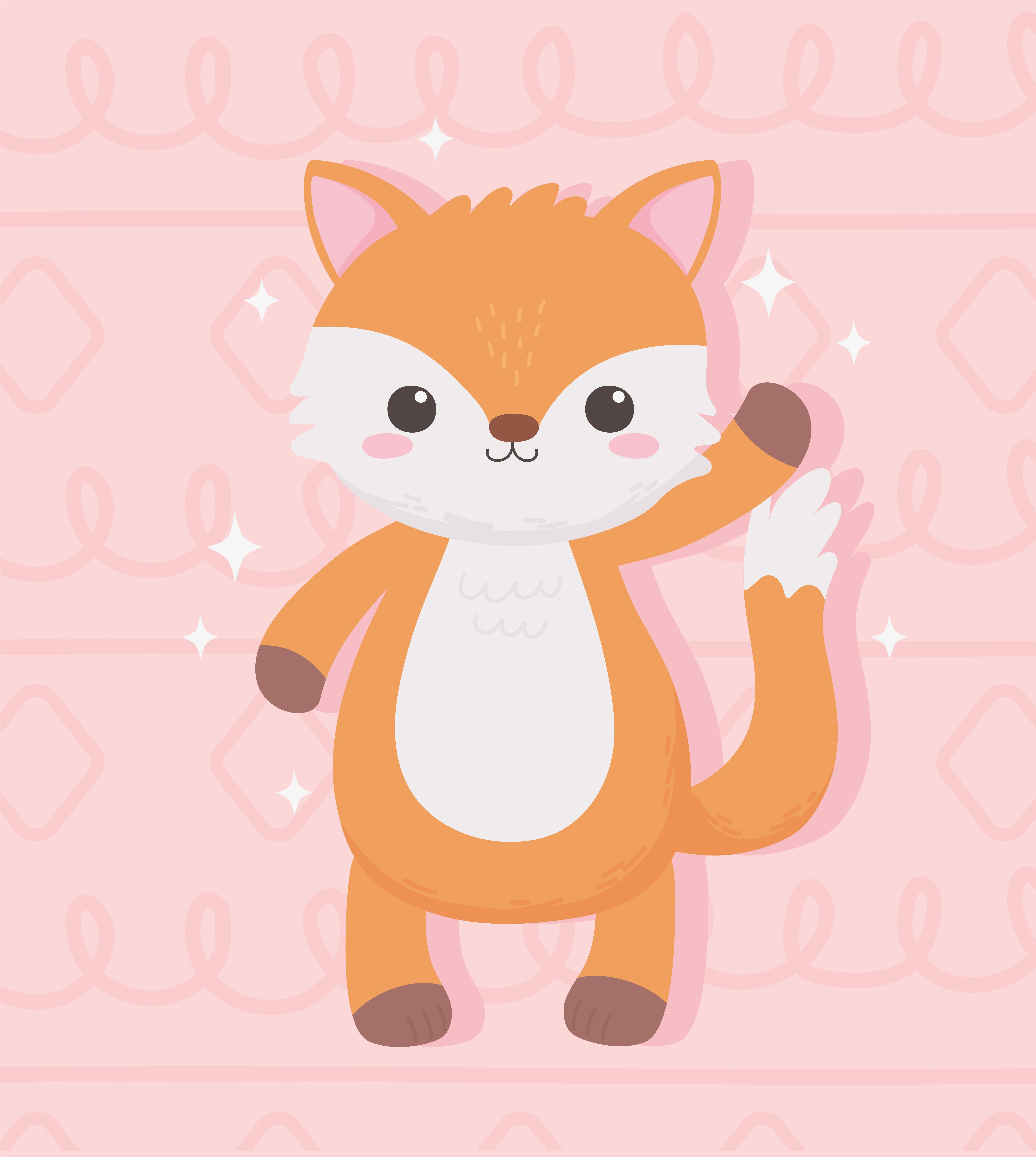 7138x7974 cute little fox animal standing cartoon .