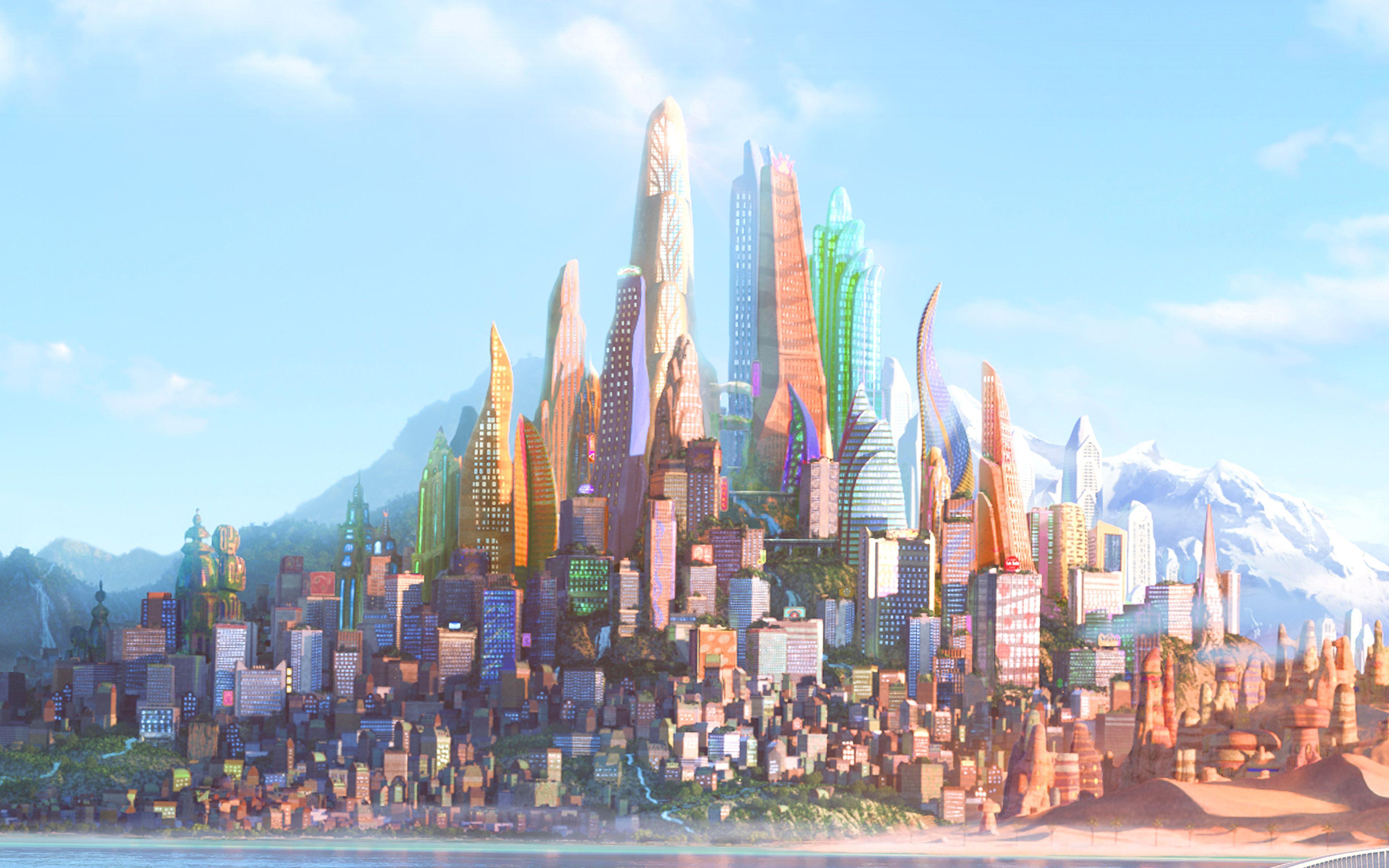 3840x2400 Art Zootopia Disney City Wallpaper