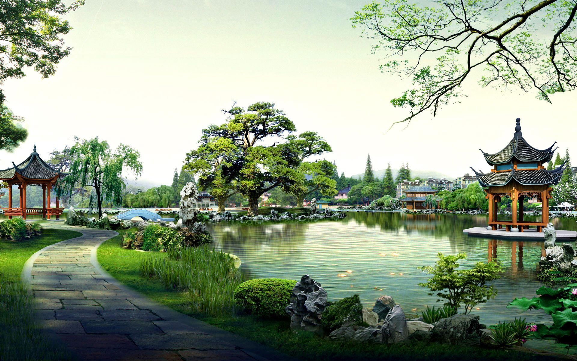 Hình nền vườn phong cách Trung Quốc 1920x1200 HD.  1783