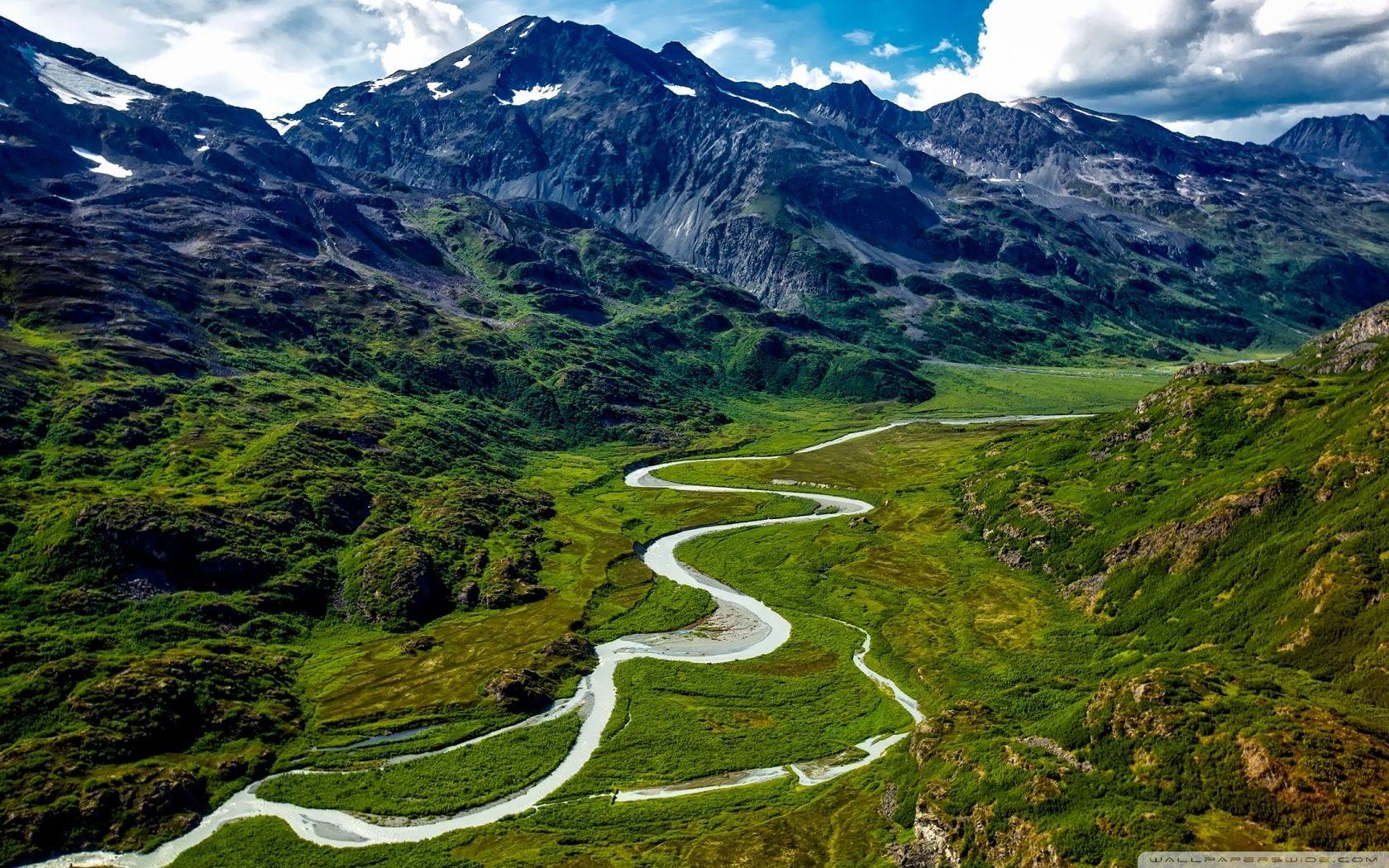 1680x1050 Alaska Mountains and Rivers Aerial .