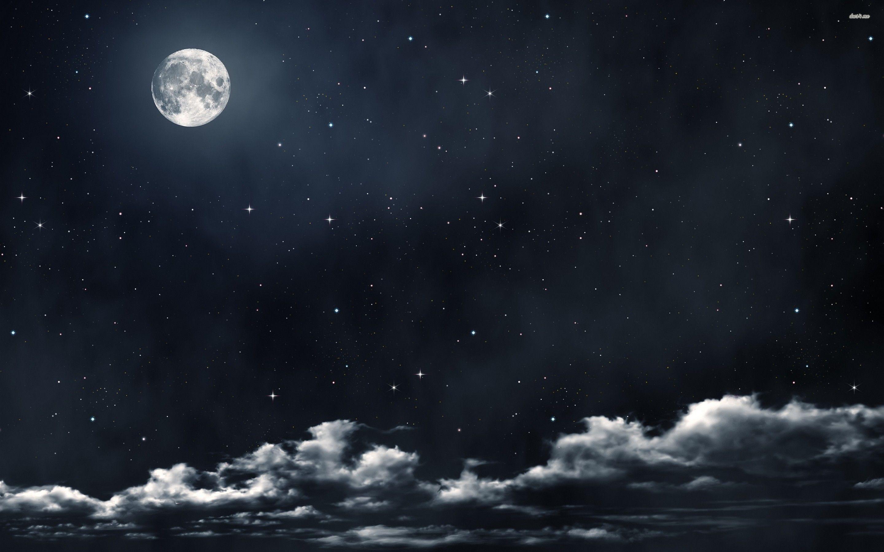 2880x1800 Full Moon and Stars Wallpaper