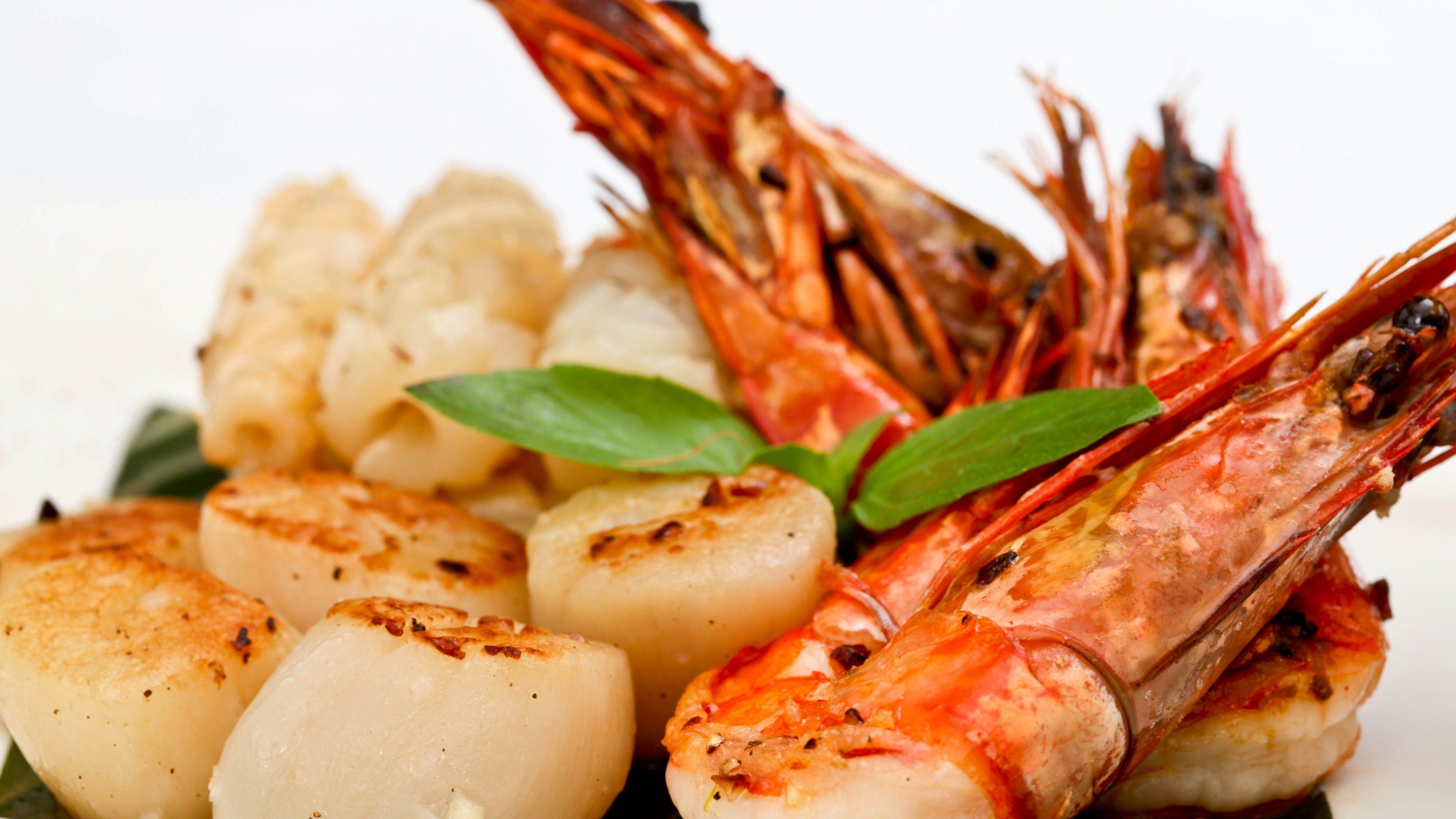 3840x2160 Wallpaper seafood salad, shrimp .
