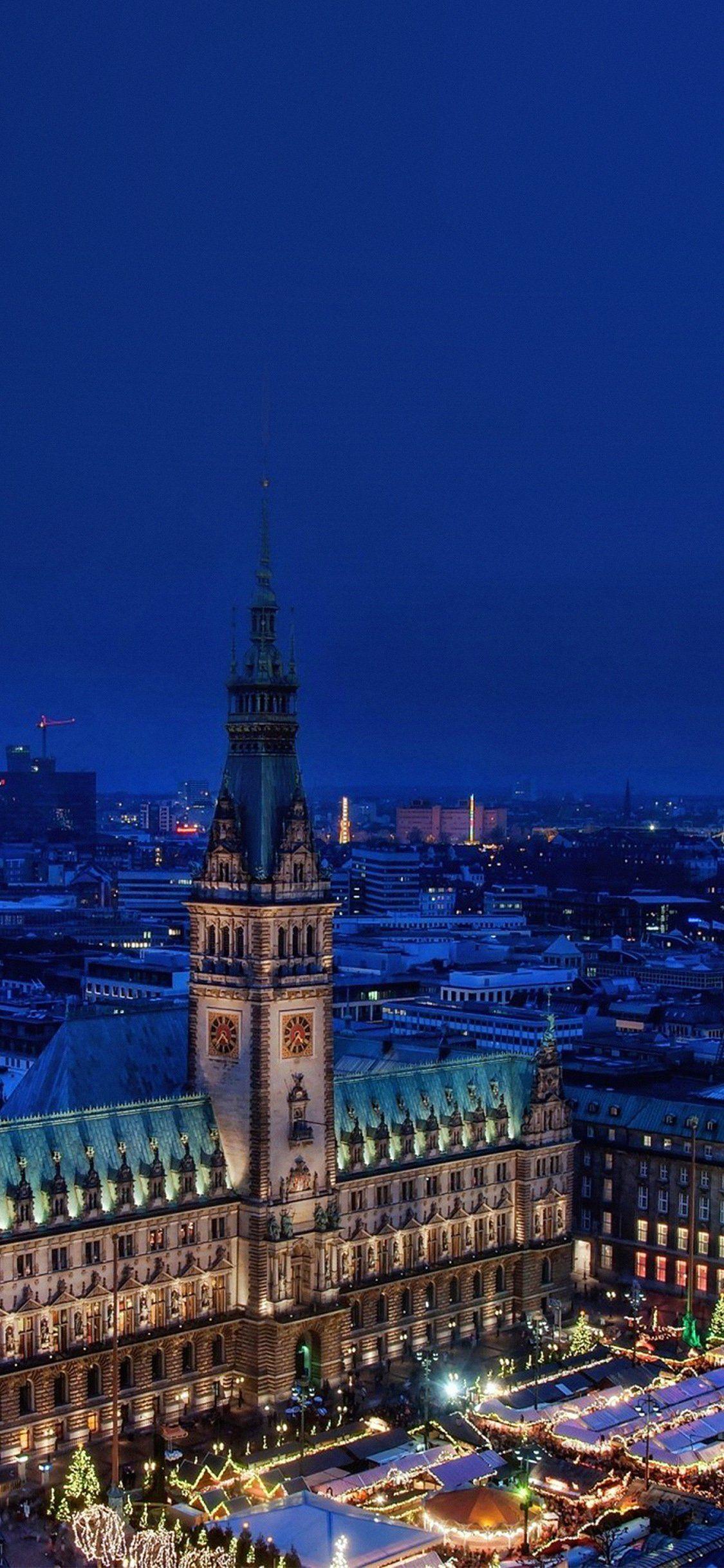 1125x2436 Blue night winter city iPhone X .