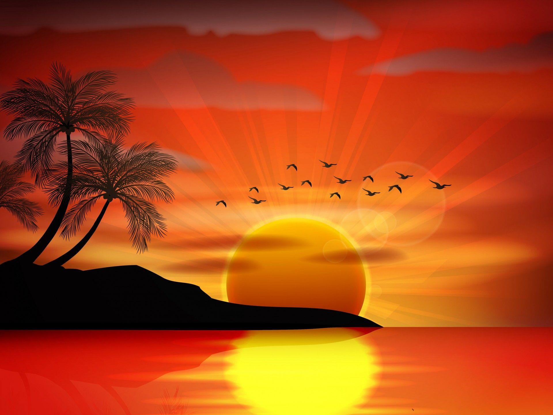 1920x1440 Sunset Sea Paradise Tropical Island .