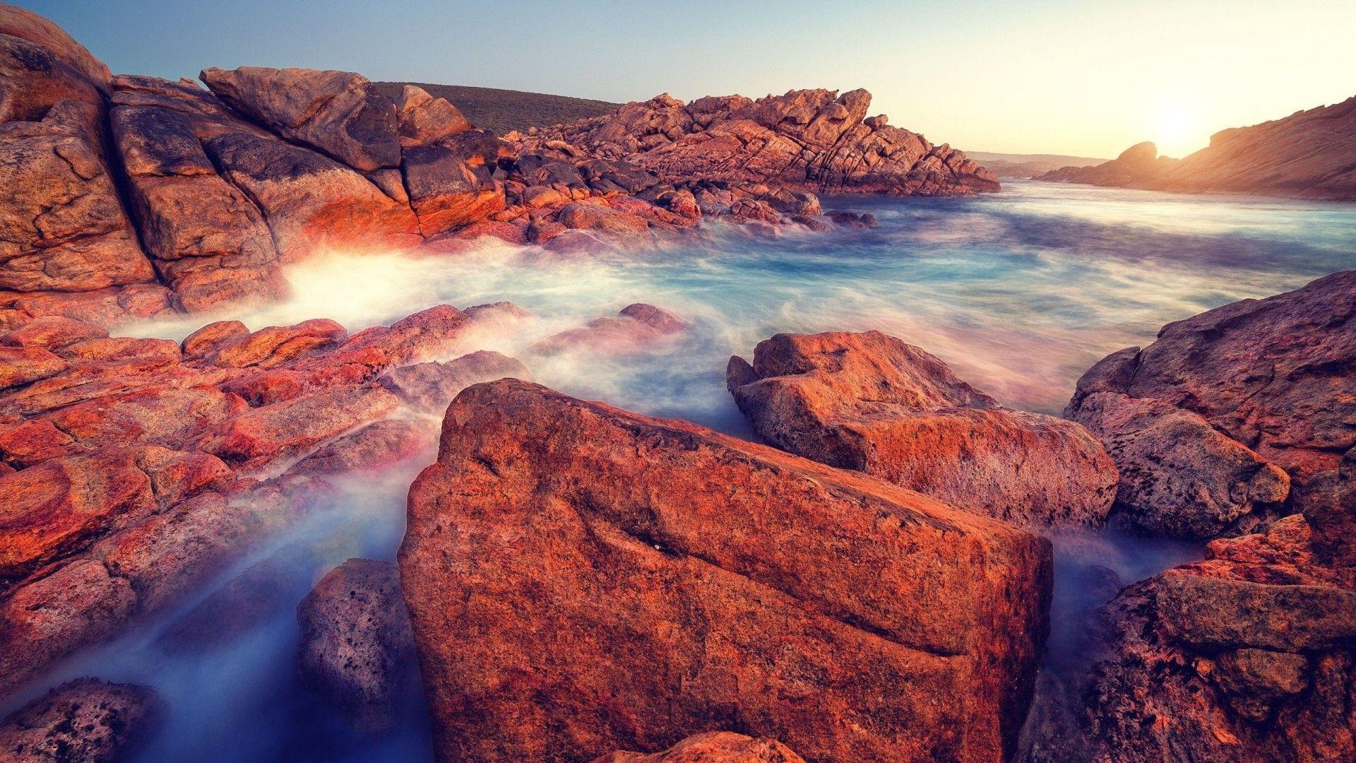 1920x1080 Rocks Ocean Sun Australien Wallpaper .