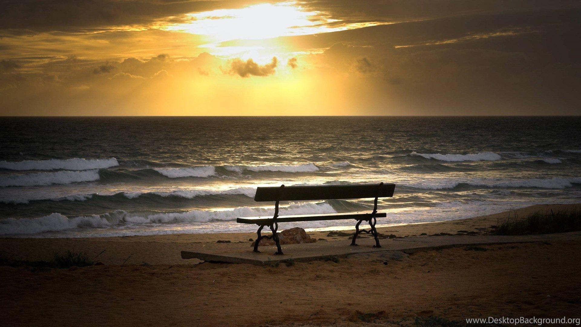 1920x1080 Sunset Ocean Sun Beach Sea Bench .