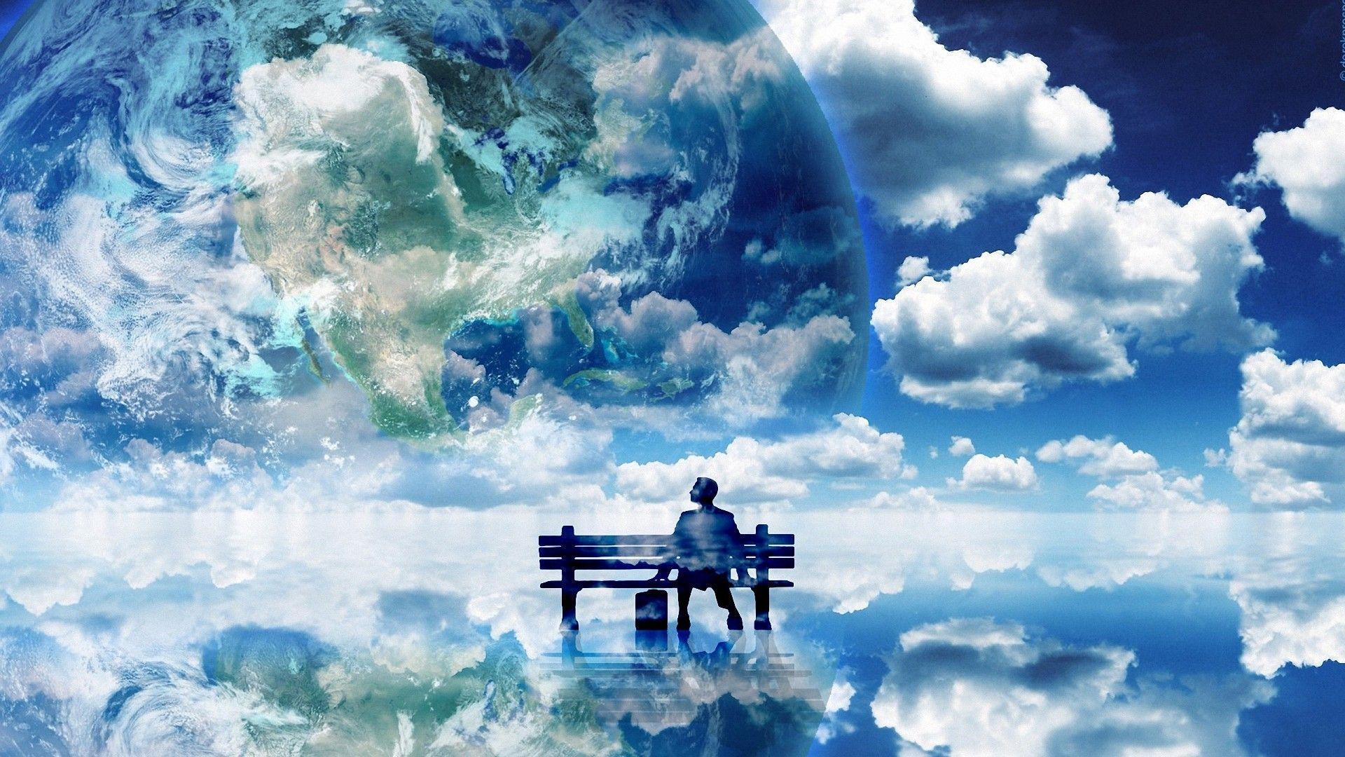 1920x1080 Cool Planet Clouds People Dream Lake HD Background