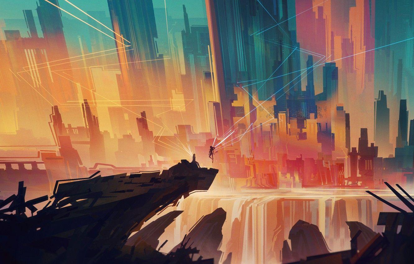 1332x850 Photo Wallpaper City, Abstract, Art .