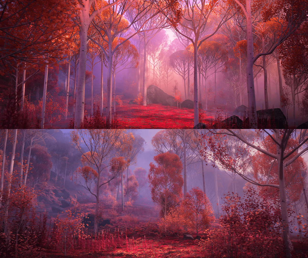 1290x1080 Landscape of The Enchanted Forest in the autumn. 4K landscape wallpaper for PC / Laptop. Download links in the comment