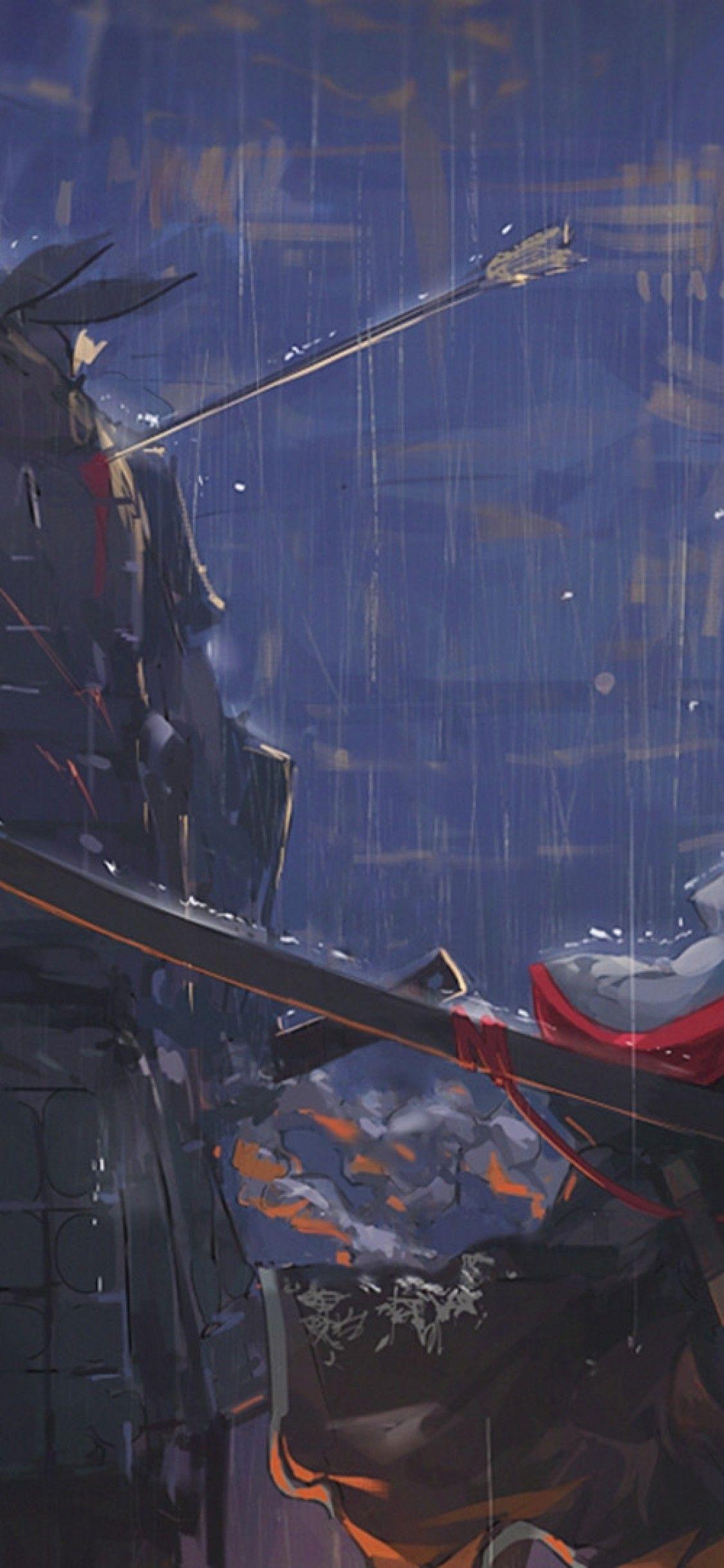 1125x2436 Download 1125x2436 Anime Girl, Samurai, Battle, Sword, Raining, Artwork Wallpaper for iPhone 11 Pro & X